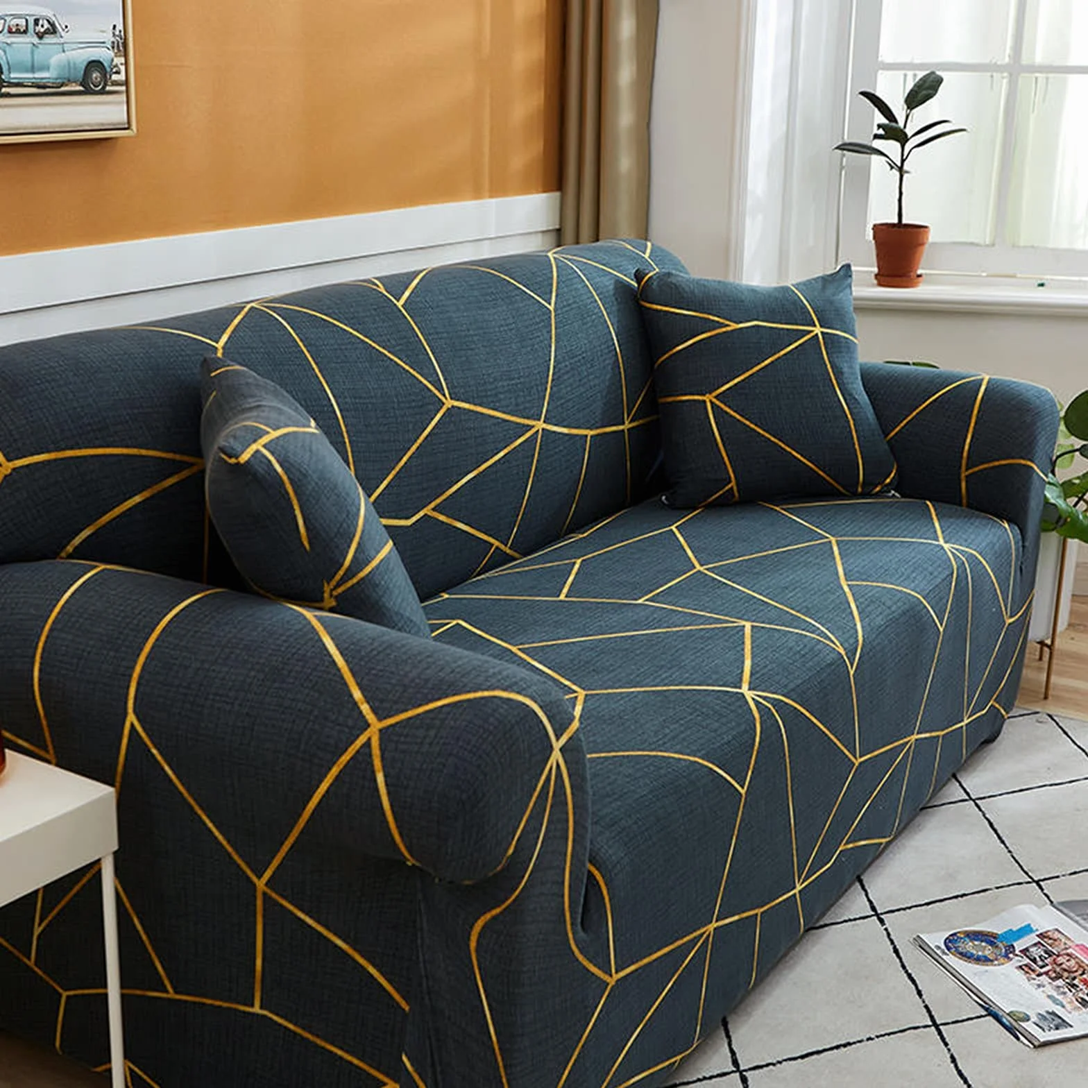 Daesar Housses de Canape Extensibles, Housse Protection Canapé 2 Places Motif Géométrique Irrégulier Housse Canape Universelle Gris Foncé (Polyester, 2 Places)