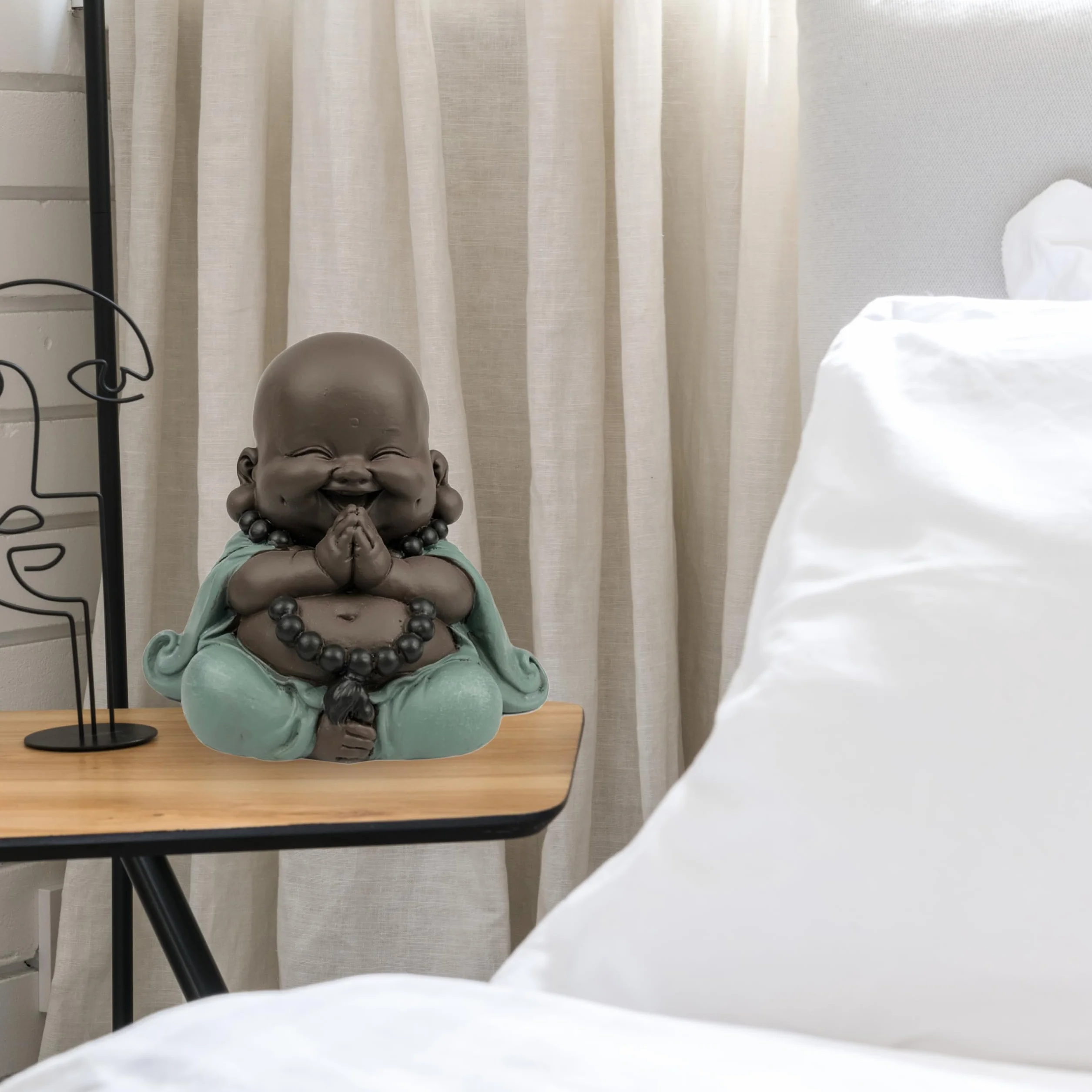 Statue Bouddha Rieur Porte Bonheur Décoration Feng Shui Zen 9cm Vert Marron Zen'Light