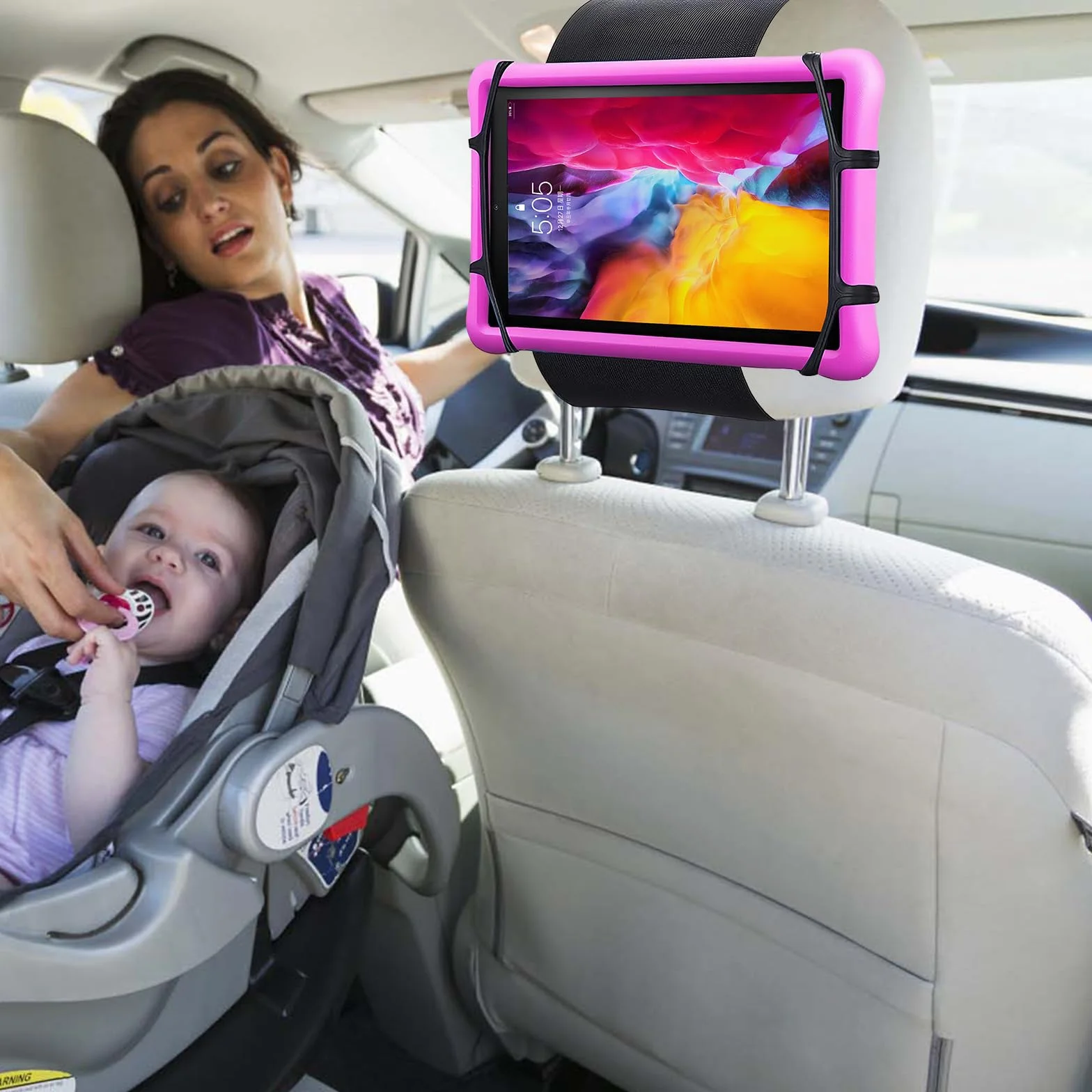 Dokeno Uchwyt na tablet samochodowy, uniwersalny uchwyt na tablet samochodowy regulowany uchwyt na tablet, silikonowy uchwyt na zagłówek samochodowy do tabletu iPad Switch Kindle