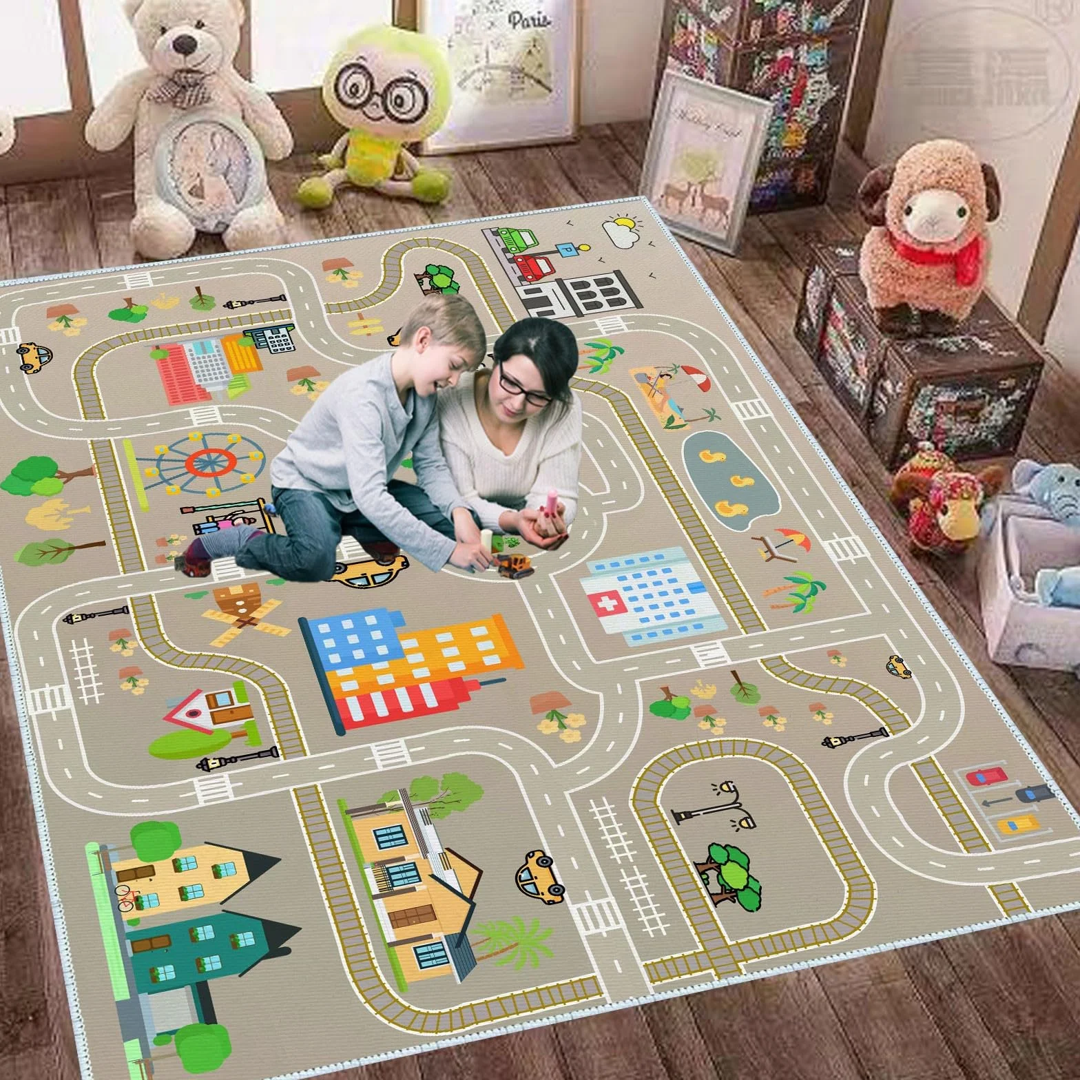 Tapis de jeu route pour enfants 80 x 120 cm