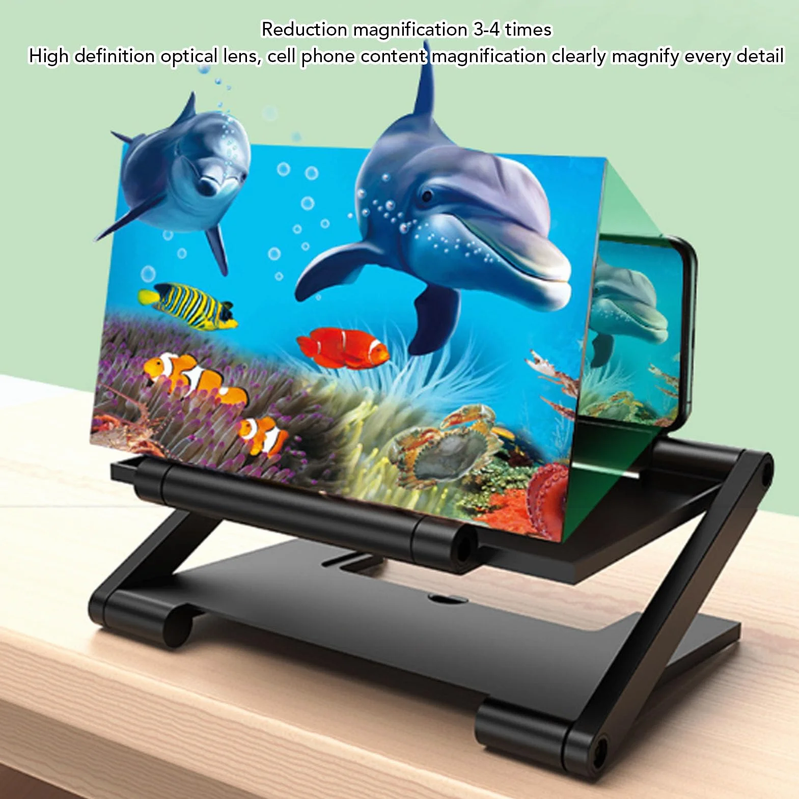 Lupa do Ekranu Telefonu, 8-calowa Lupa 3D Blokująca Niebieskie światło do Telefonu Komórkowego Wzmacniacz HD Projektor ze składaną podstawą Regulacja Wielu Kątów dla Filmów