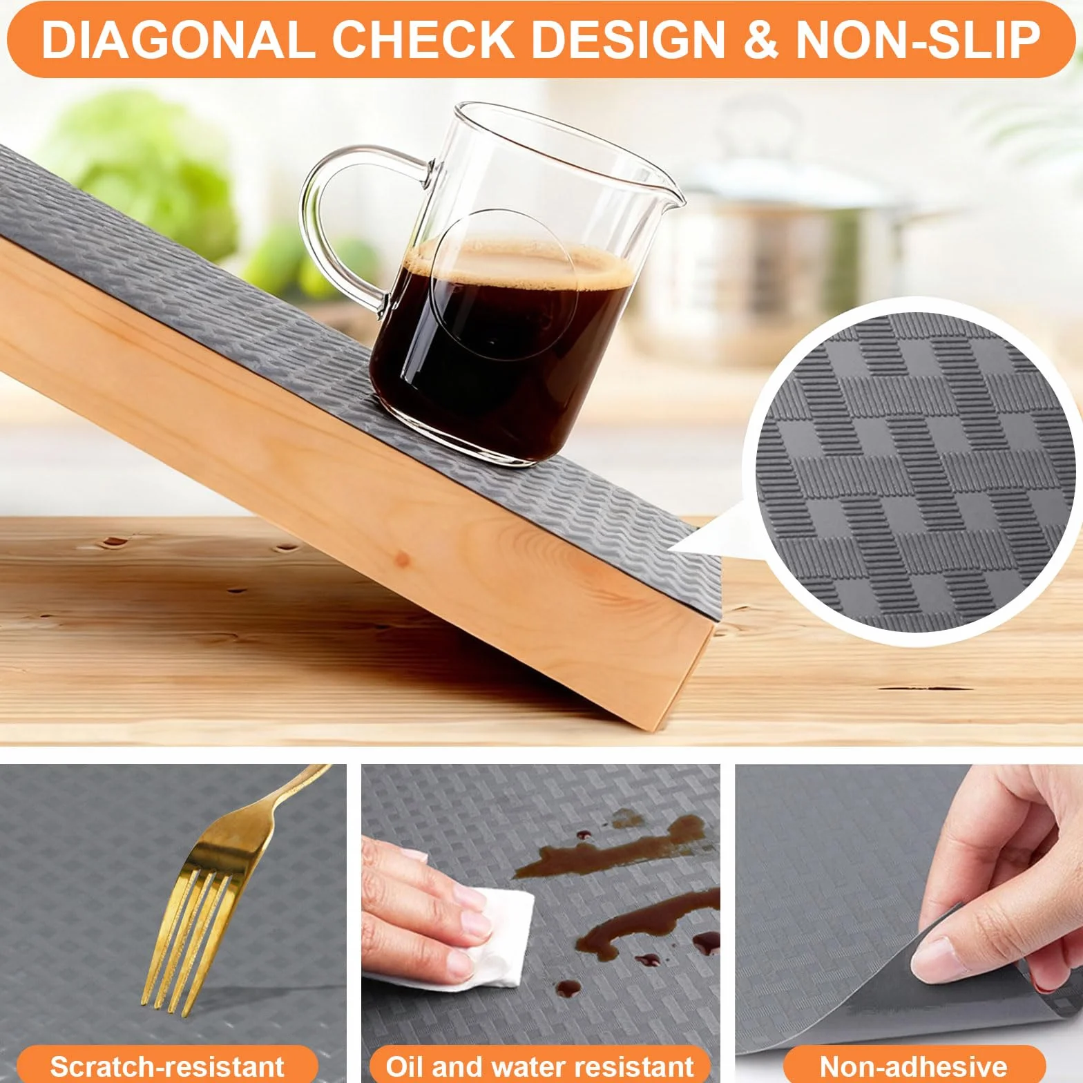 Tapis Fond de Tiroir Antiderapant 44x600cm EVA Imperméable Protection Tiroir Placard Cuisine Gris