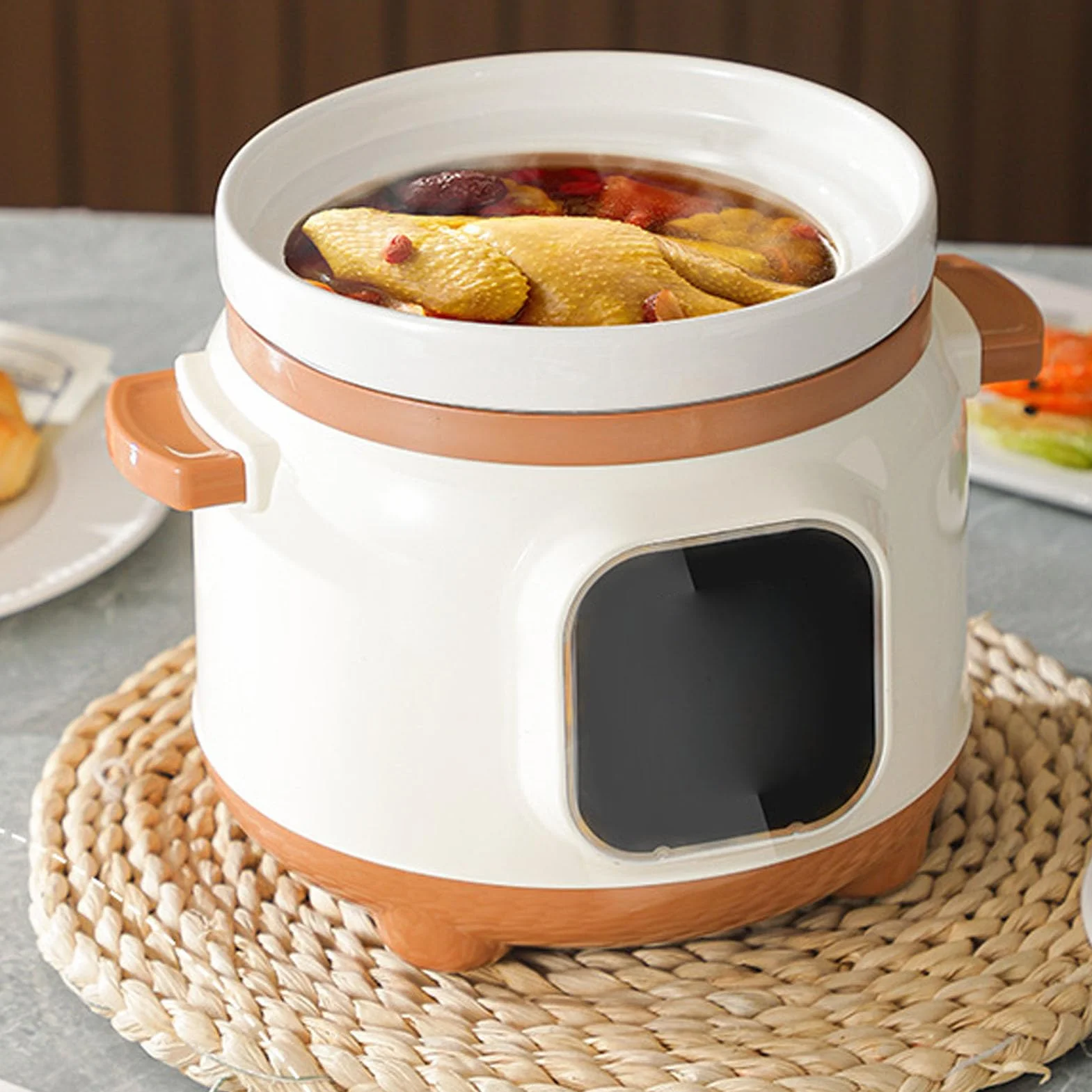 Marmite électrique, Cuiseur de Bouillie de Soupe en Céramique, Mijoteuses 235W avec Couvercle, Marmite électrique en Céramique de 1,8 L pour Simple (Prise UE)