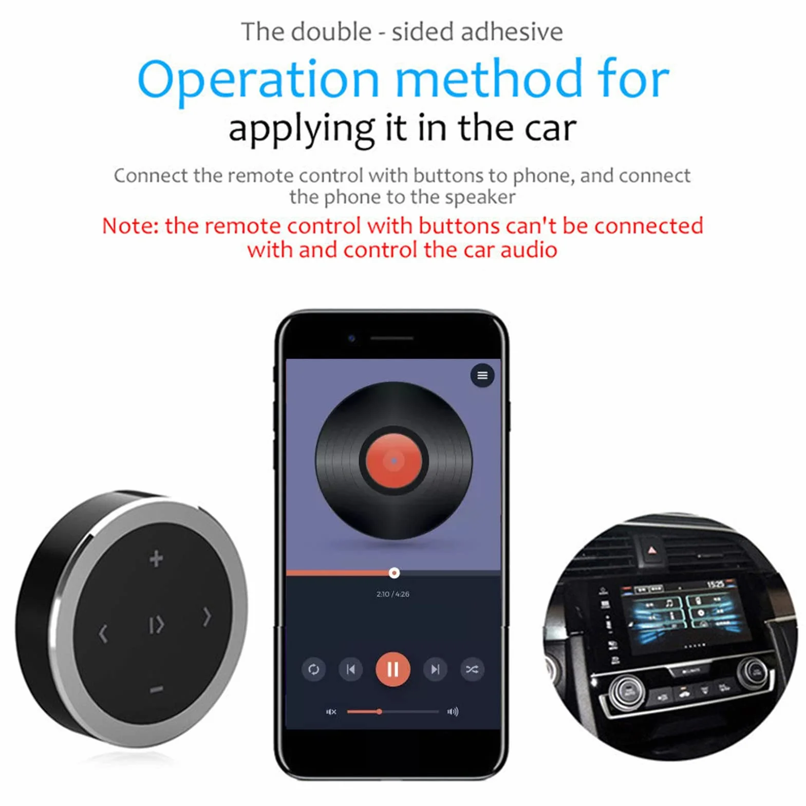 Bezprzewodowy Pilot Bluetooth z Przyciskiem Multimedialnym do Kierownicy Samochodu, Uruchamianie Siri, Sterowanie muzyką, Selfie, Kompatybilny z IPhonem i Androidem