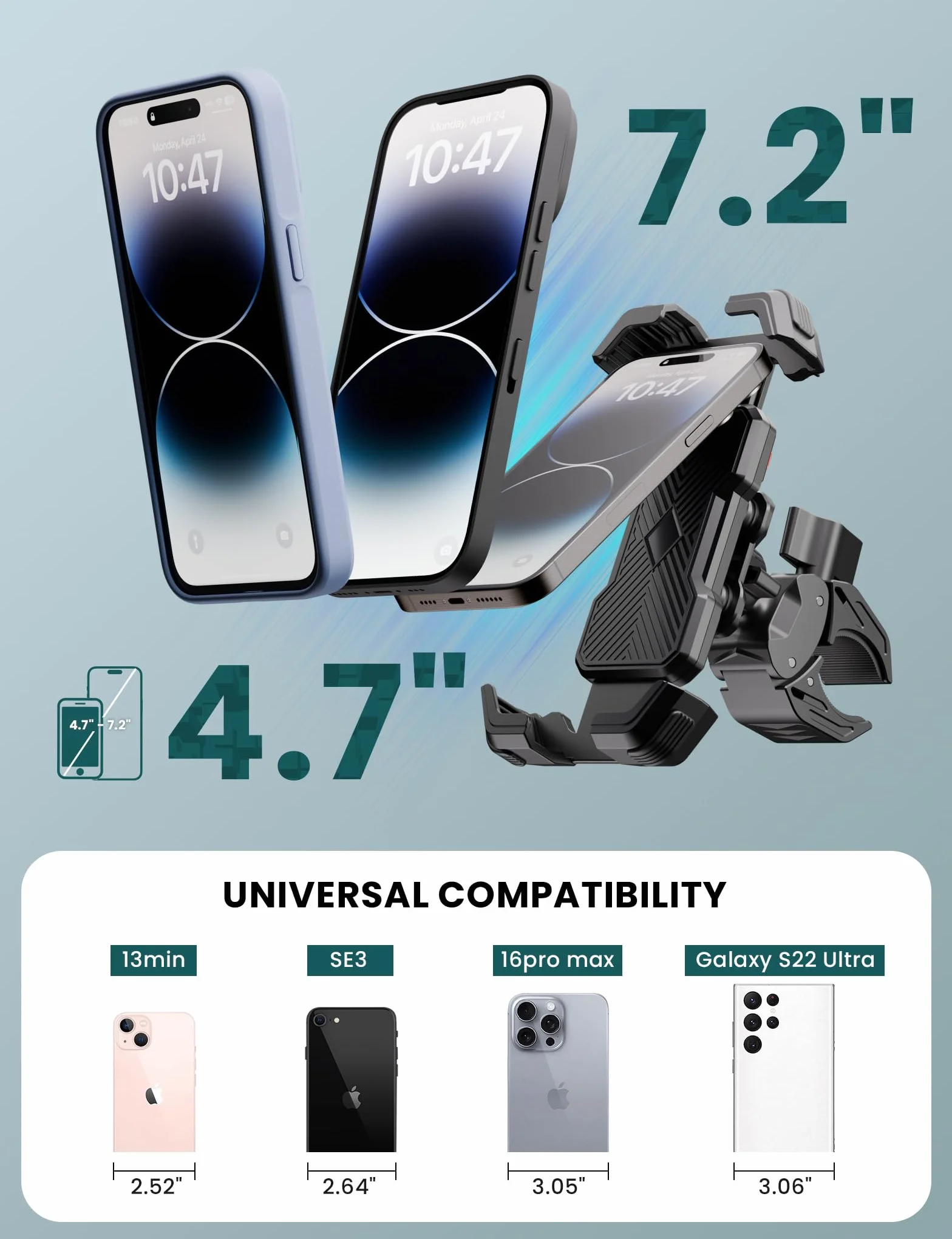 Grefay Uchwyt na telefon komórkowy do motocykla Uchwyt na telefon komórkowy do roweru [2025 Podwójna amortyzacja drgań] Uchwyt na kierownicę do iPhone'a 16 15 14 13 12 Pro Max,smartfon (czarny)