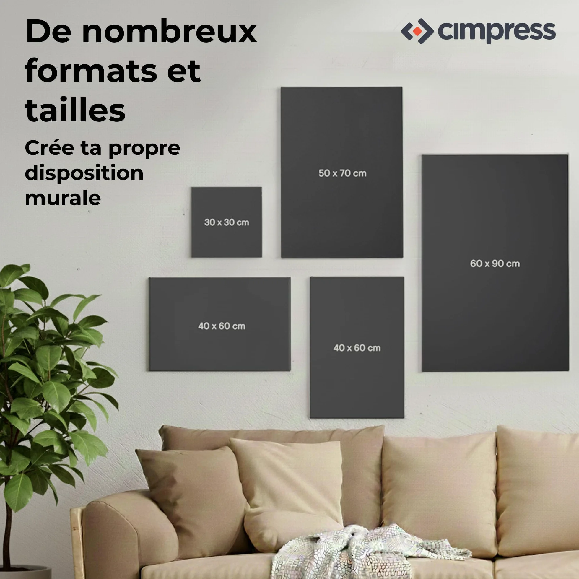 Cimpress Collage Photo sur Toile Personnalisée 30x30 cm 4 Photos