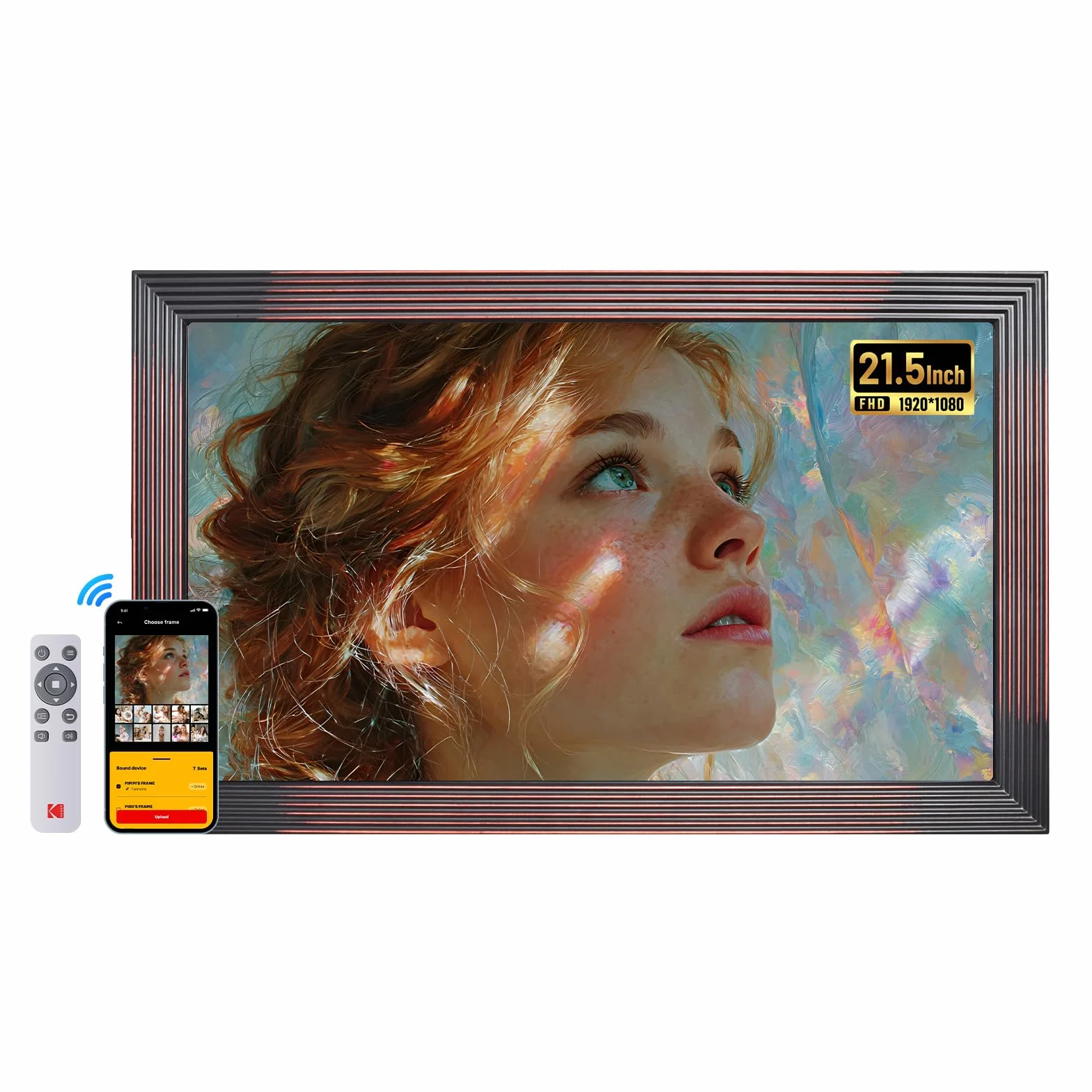 KODAK 21,5 cala Cyfrowa ramka na zdjęcia, duża ramka elektroniczna z Wi-Fi i pamięcią 32 GB, ramka cyfrowa FHD, udostępnianie zdjęć i filmów przez aplikację, pilot zdalnego sterowania, czujnik ruchu