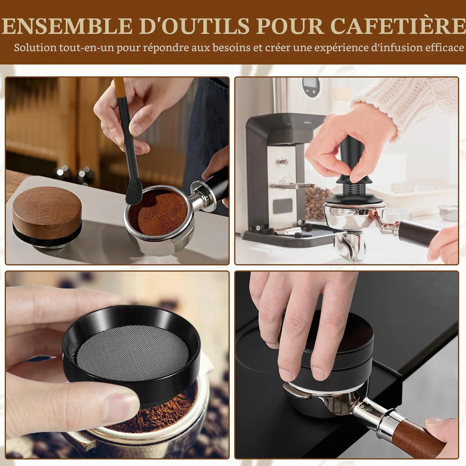 Lot de tampons à expresso de 51 mm avec aiguille à expresso, tampon à café avec distributeur de tamper, anneau de dosage de 51 mm, agitateur à expresso, aiguilles, mélangeur à café, écran