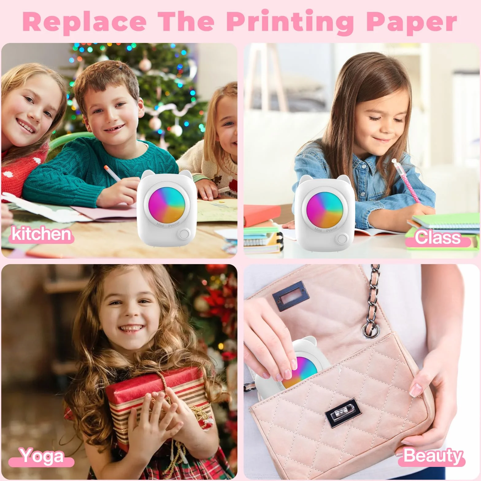 Mini Imprimante Photo Portable, Imprimante Thermique Instantanée sans Fil Bluetooth avec 14 Rouleaux de Papier pour iOS & Android