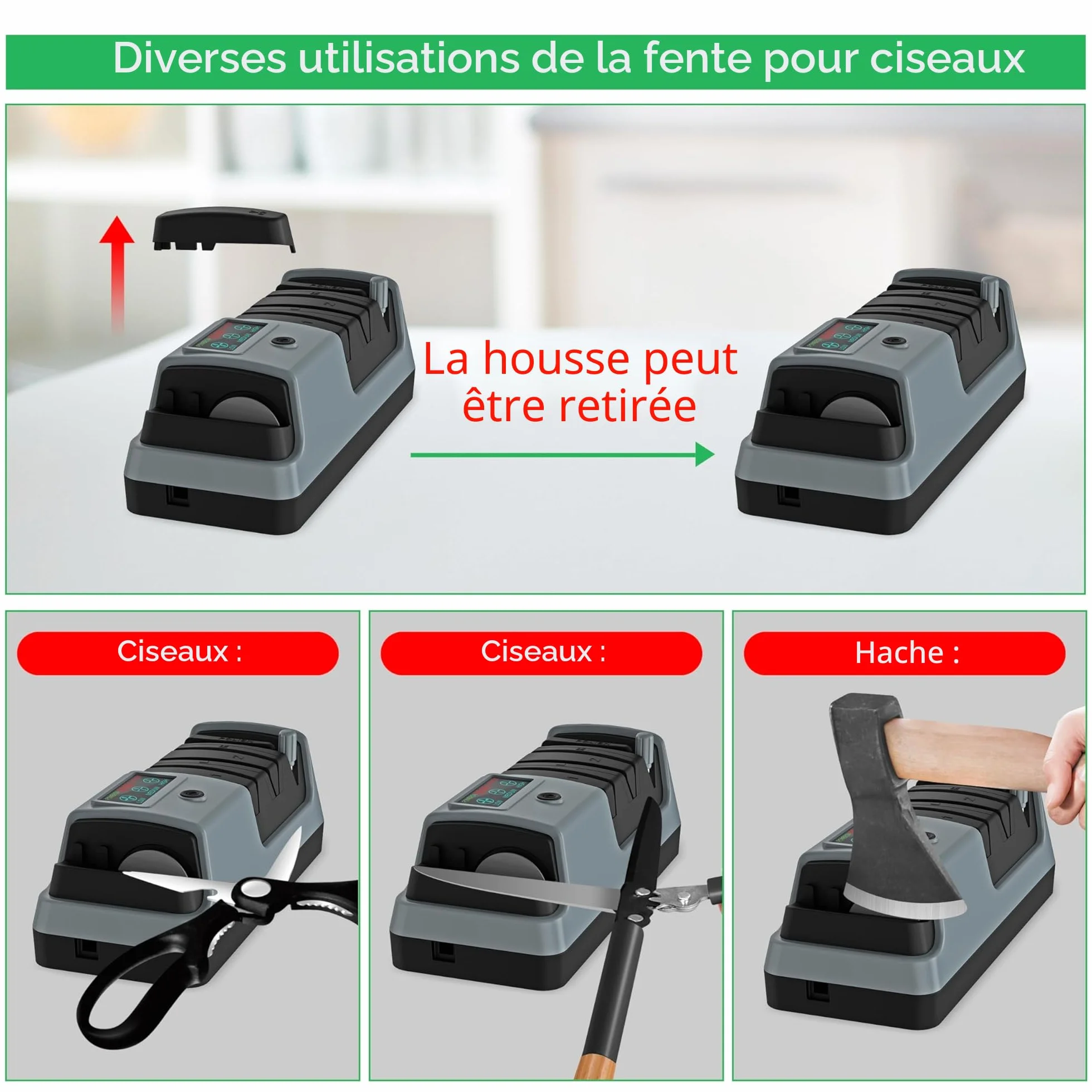 Aiguiseur de couteaux électrique 5 en 1, 3 vitesses de rotation pour lames droites, dentelées, hachoir et ciseaux