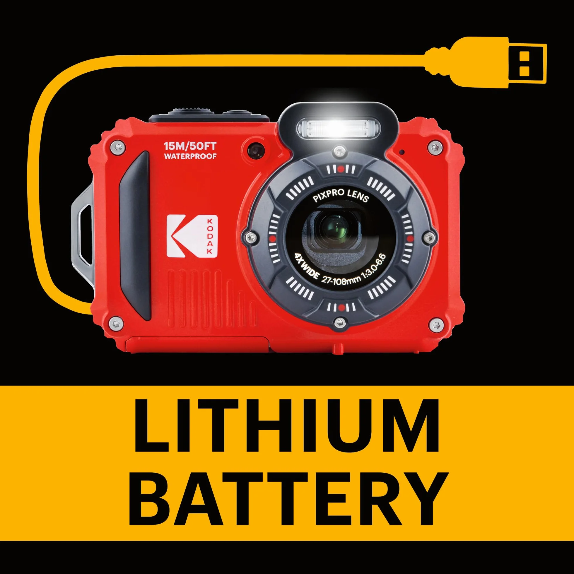 KODAK Pixpro Pack WPZ2 + 2 baterie + 1 karta SD, kompaktowy aparat cyfrowy 16 m pikseli, wodoodporny do 15 m, odporny na wstrząsy, wideo 720p, ekran LCD 2,7 - bateria litowo-jonowa - czerwony