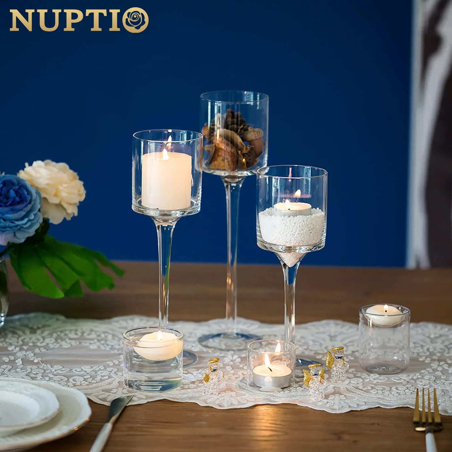 Nuptio Bougeoirs Verre pour Bougies Chauffe-Plat 6 Pièces Bougeoirs pour Bougies Flottantes Grand Bougeoir À Pilier Élégant pour Table Fête Mariage Centres Noël Salon Décoration D'intérieur