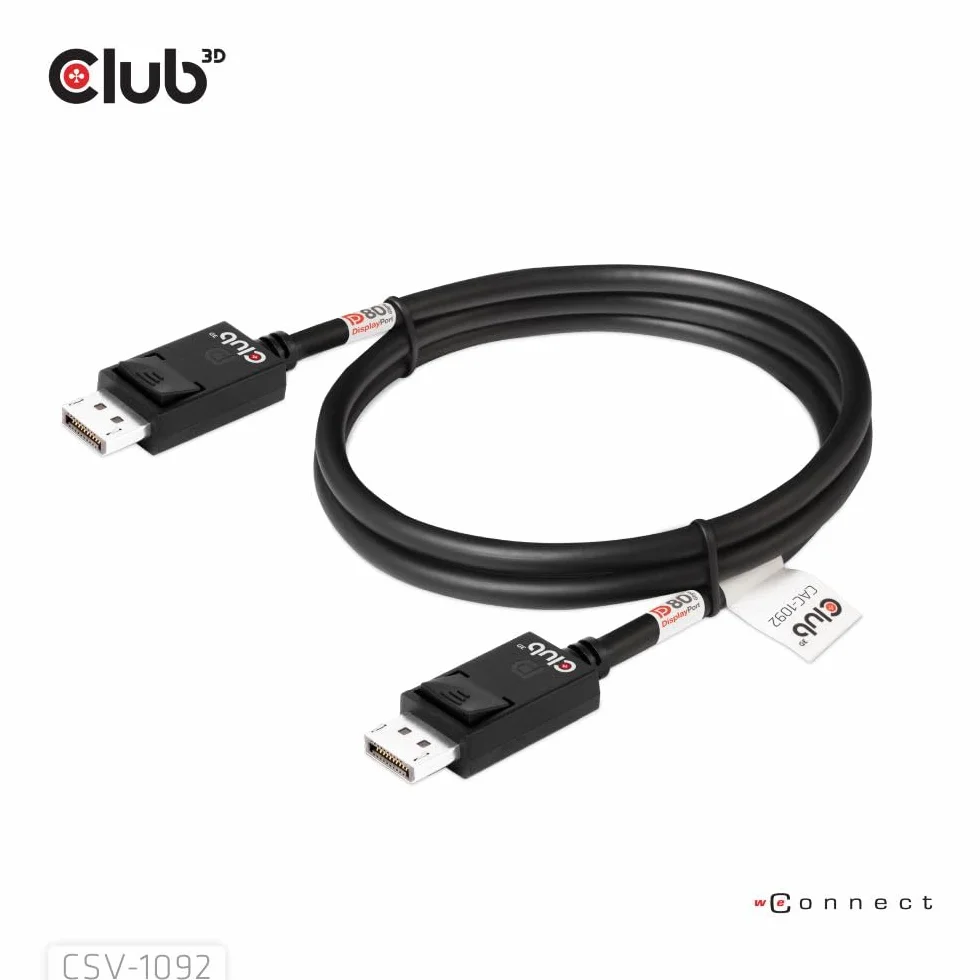 Club3D CAC-1092 DisplayPort™ 2.1 dwukierunkowy kabel VESA DP80 certyfikowany 4K240Hz, 8K60Hz lub 10K60Hz M/M 1,6 m