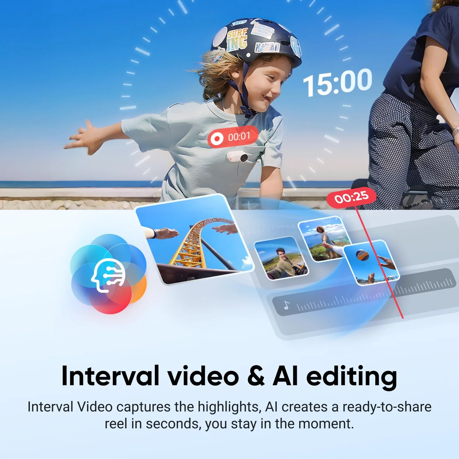 Insta360 GO 3S 64 GB Arctic White - mała przenośna kamera do vlogowania 4K, bez użycia rąk, mocowanie w dowolnym miejscu, stabilizacja, żywotność baterii 140 min, wodoodporność 10 m, edycja AI, do
