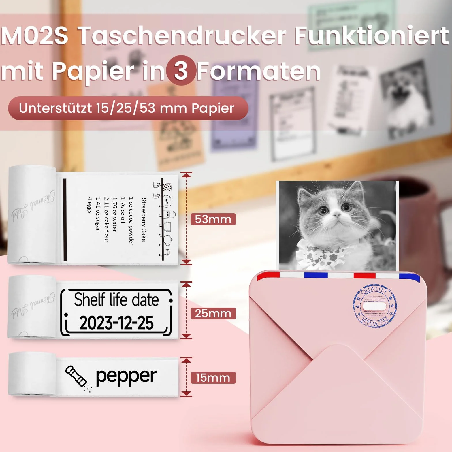Mini Drukarka termiczna Bluetooth M02S, drukarka fotograficzna do smartfona, naklejki, kieszonkowa do nauki