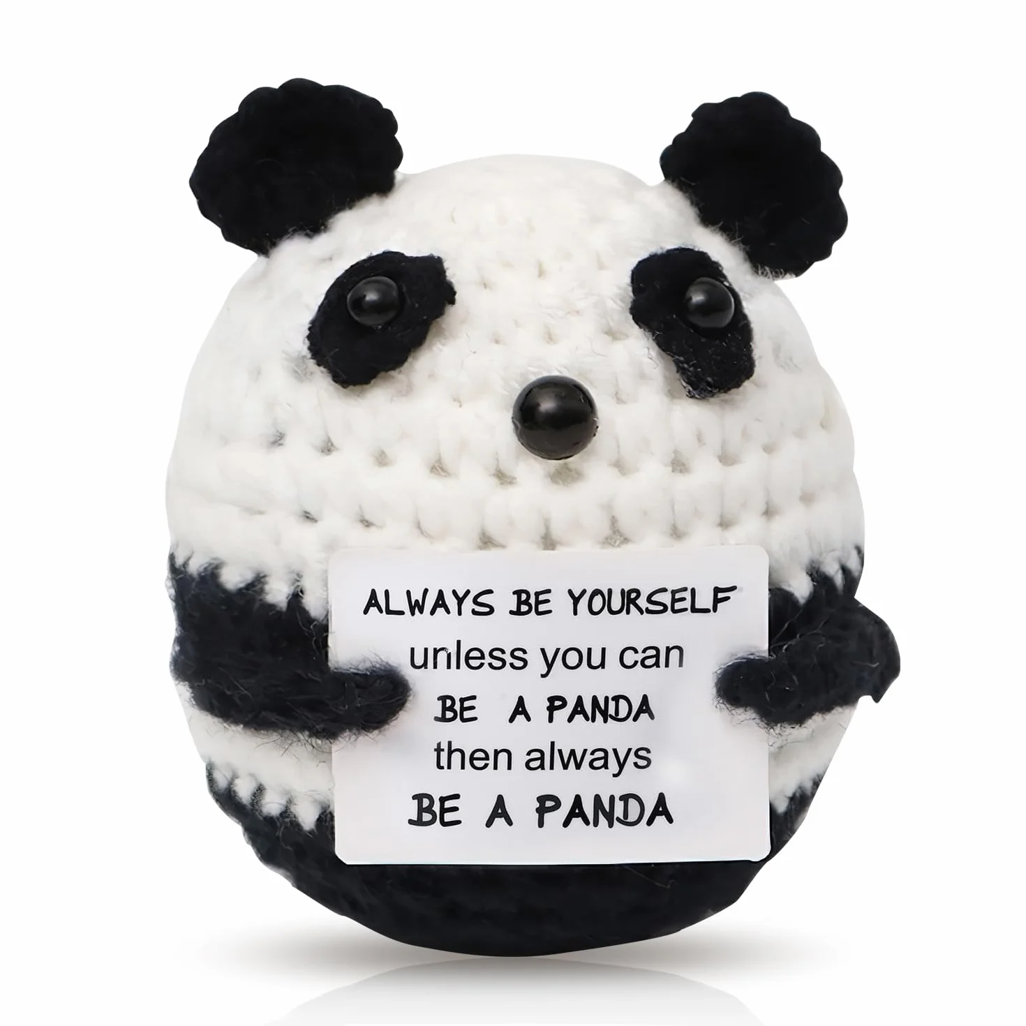 Poupée tricotée à la main en laine Mini Panda, cadeau positif avec carte inspirante pour femme