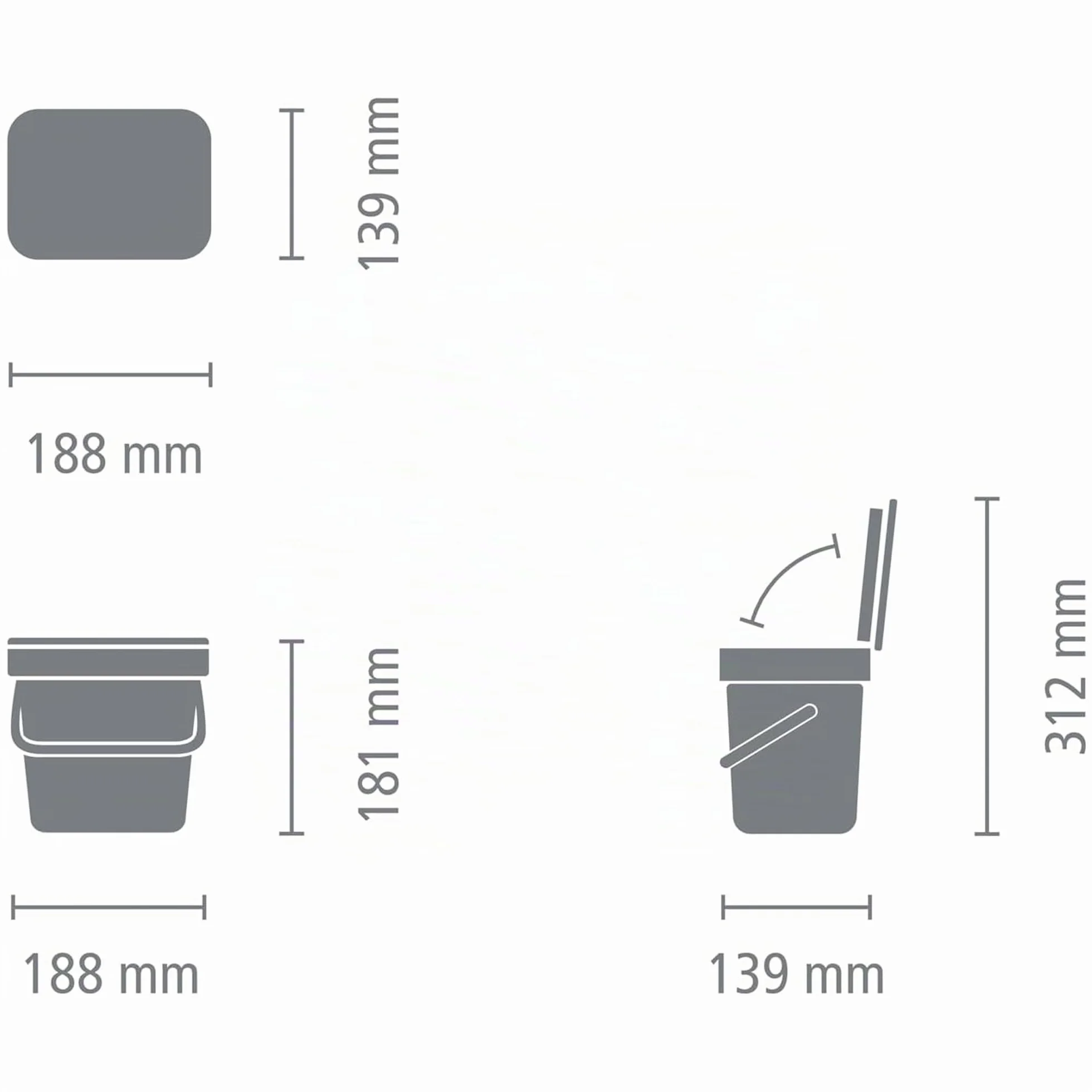 Brabantia Poubelle Sort & Go 3L Gris clair Système tri déchets poignée transport