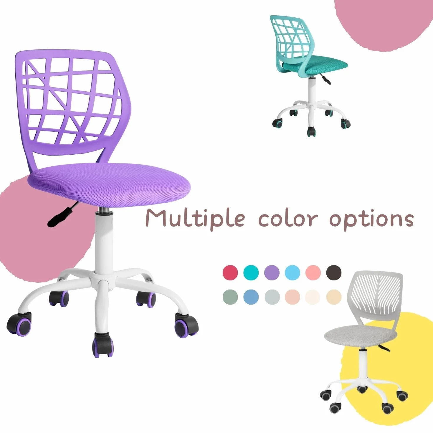 FurnitureR Chaise de Bureau réglable en Hauteur - Ergonomique et colorée - avec Dossier et accoudoirs - 5 Roues - pour Enfants de 3 à 10 Ans - Charge maximale : 100 kg