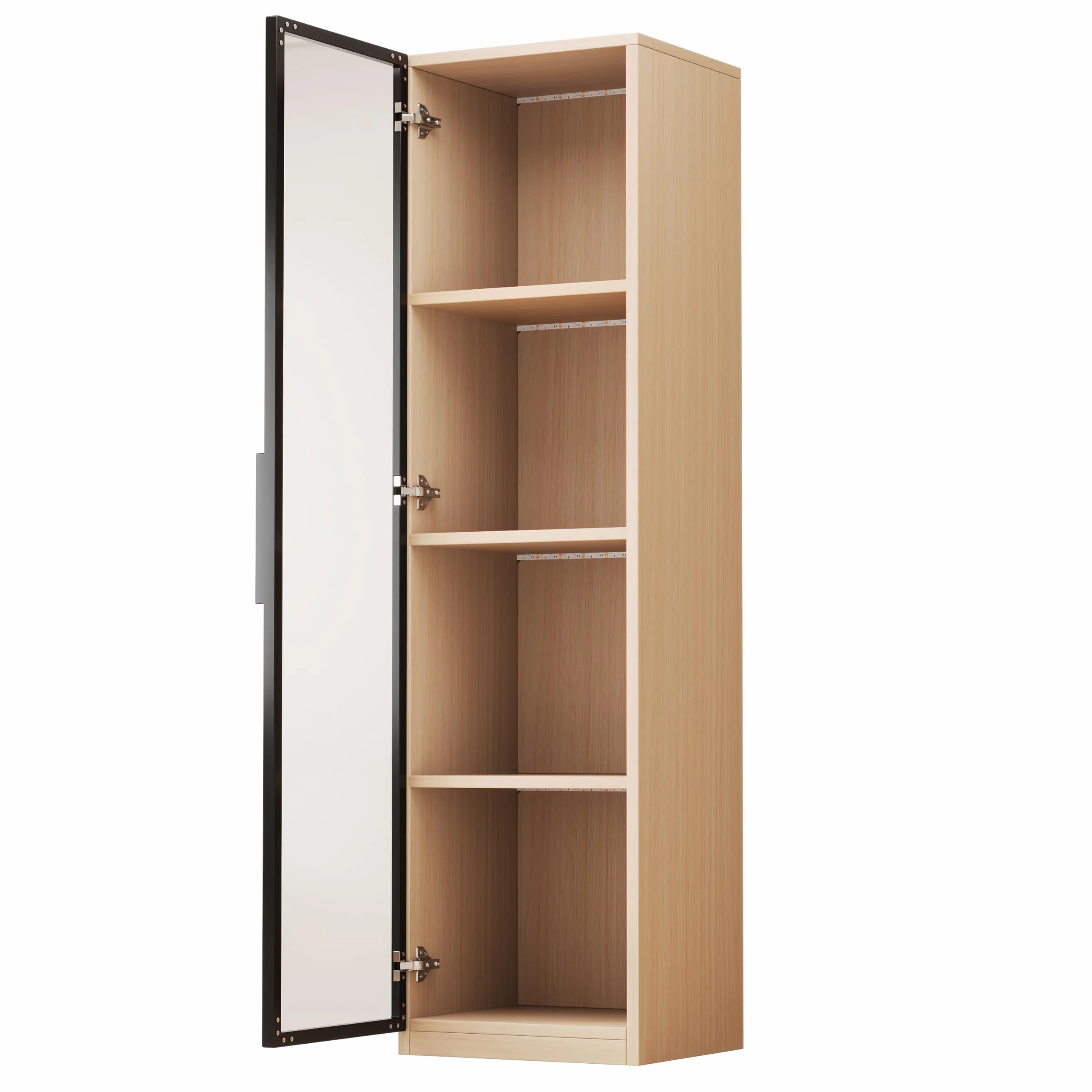 Merax Vitrine avec porte en verre 40×40×165 cm, meuble haut étroit en MDF aspect chêne, avec verre trempé, LED, meuble d'exposition pour salon bureau, couleur bois