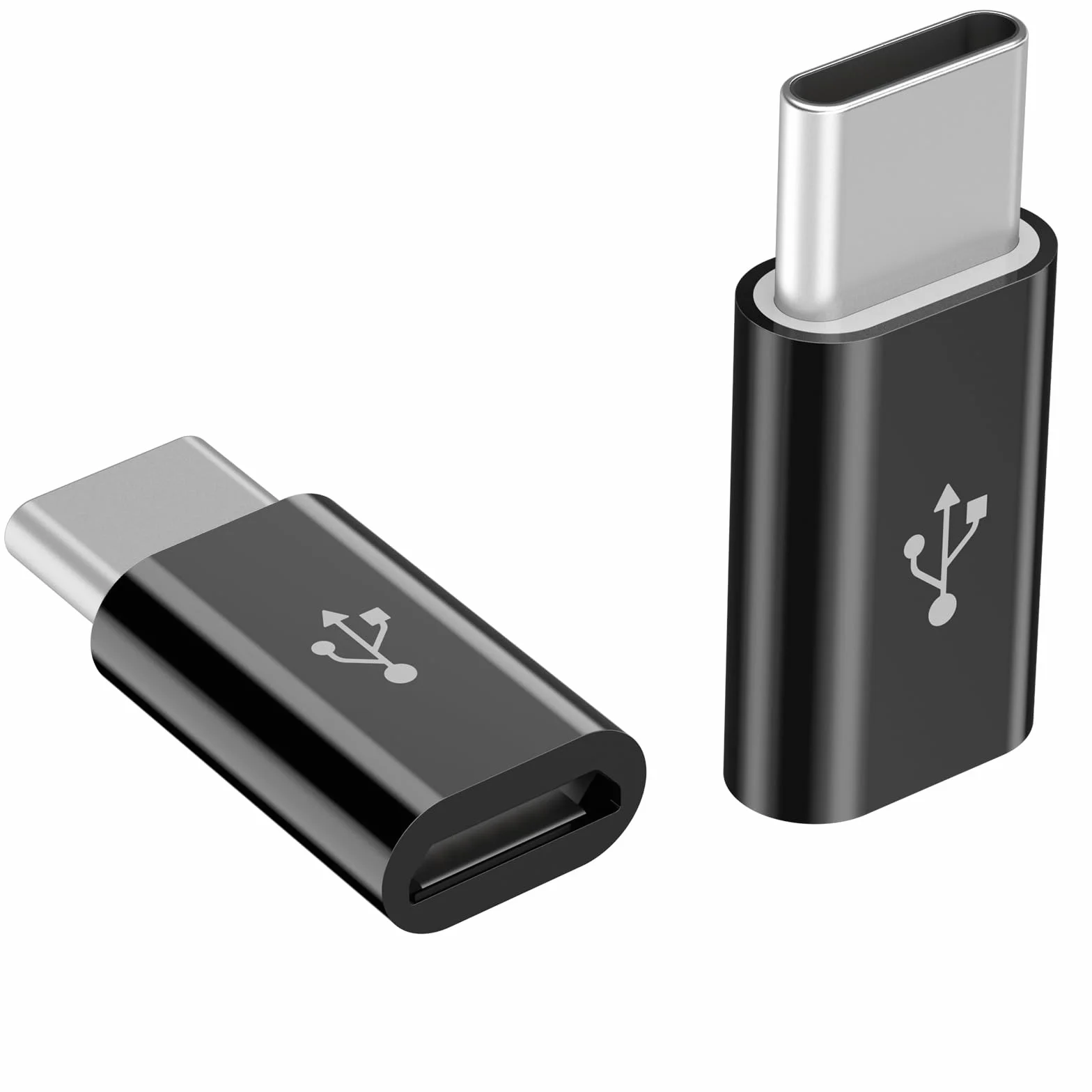 Adaptateur Micro USB vers USB C Lot de 2 Type C Mâle vers MicroUSB Femelle Compatible Samsung Galaxy Huawei Noir
