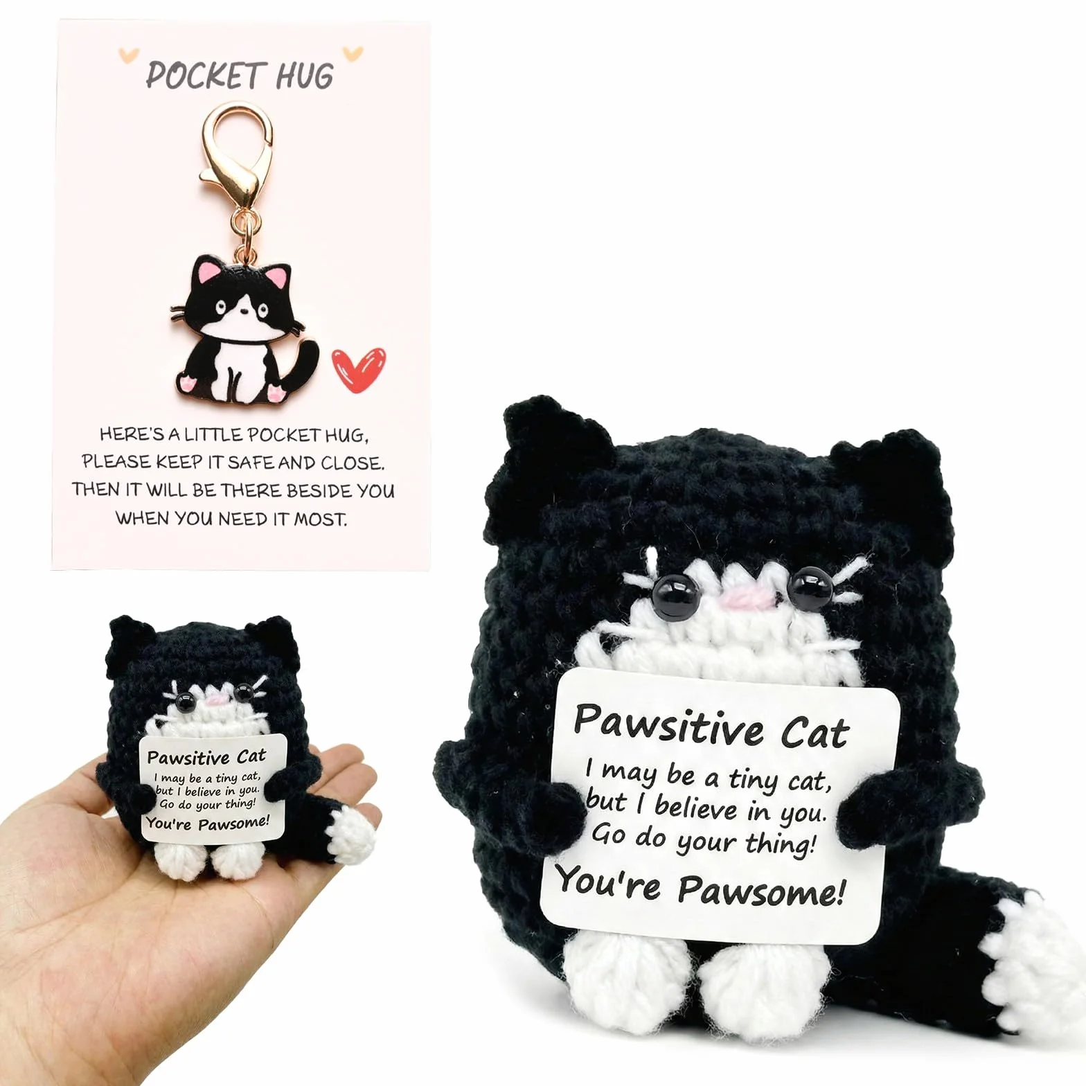 Miniature Chat Crochet Porte-Clés Fait à la Main Poupée de Soutien Émotionnel pour Bureau Maison