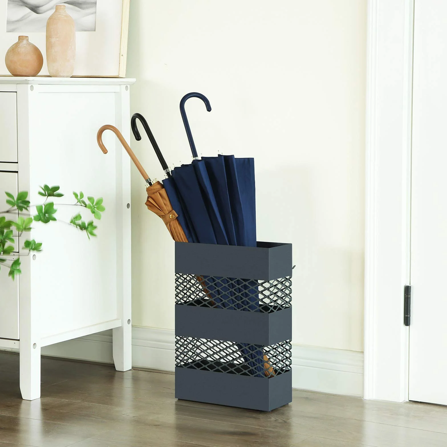 SONGMICS Porte-Parapluies Métallique 28x12x41 cm Rectangulaire Gris Anthracite LUC02AG