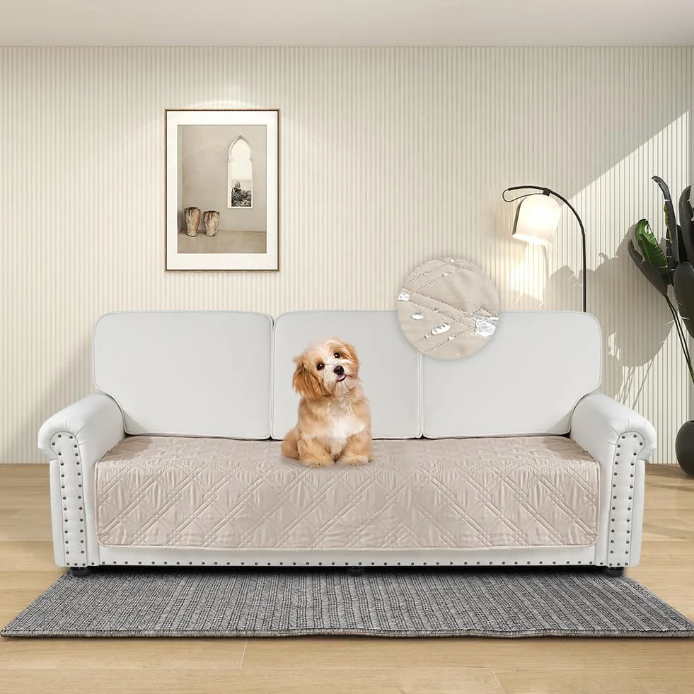 DUJUIKE Housse imperméable canapé, Protection canapé chien chat antidérapante, Crème 76-180 cm