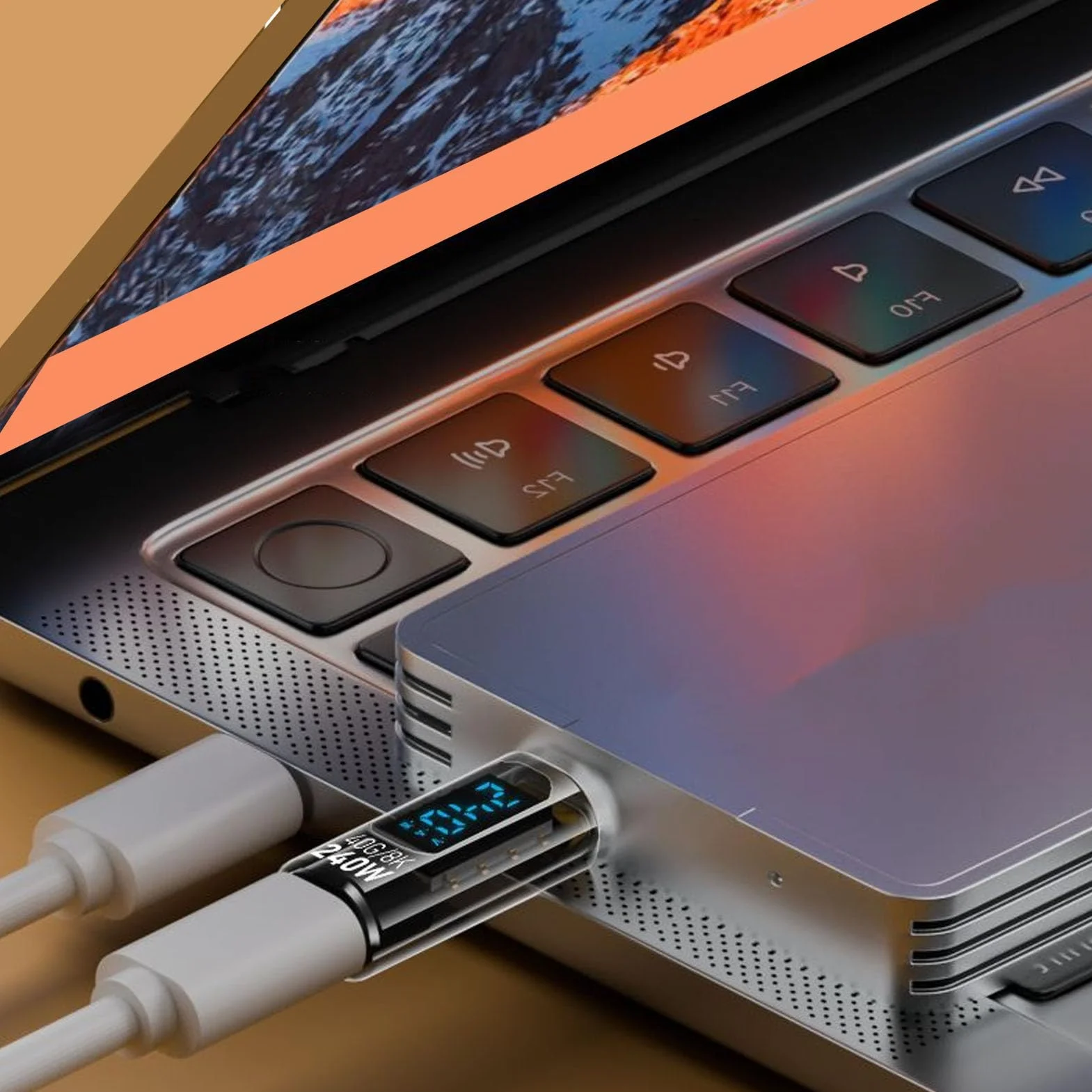 Miernik Mocy Adaptera USB C, Tester Miernika Mocy Adaptera USB C, PD240W 60 Hz 40 Gb/s 8 K Wykryj Napięcie Prądu Zasilania, Adapter Przedłużający USB C Męski na żeński.
