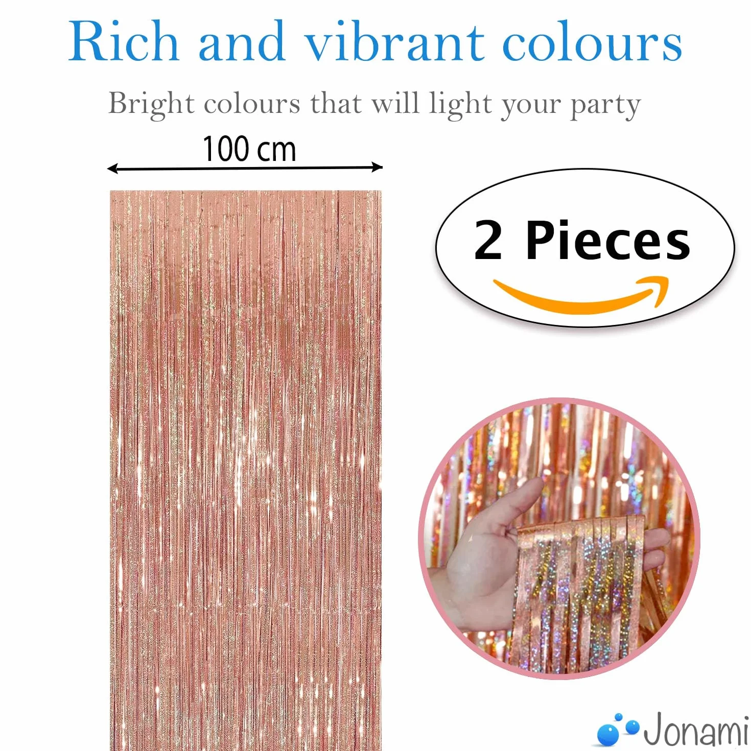 Rideau Métallique Rosegold Brillant, 2x Rideaux à Franges en Aluminium, Toile de Fond Rose Or pour Anniversaire Mariage