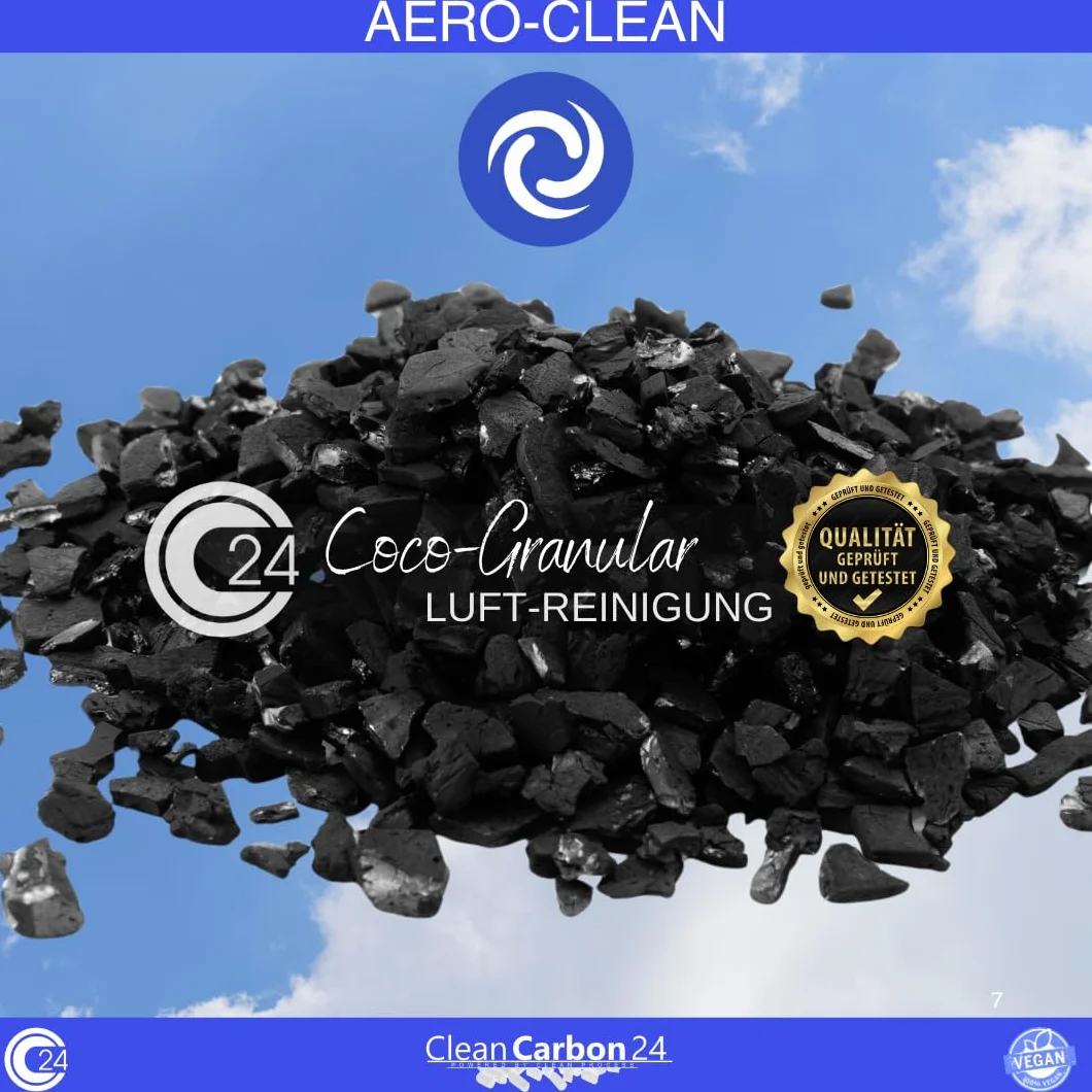 5 litres de charbon actif en coques de noix de coco pour la purification de l'air (3,4-4,8mm / 4x6mesh)