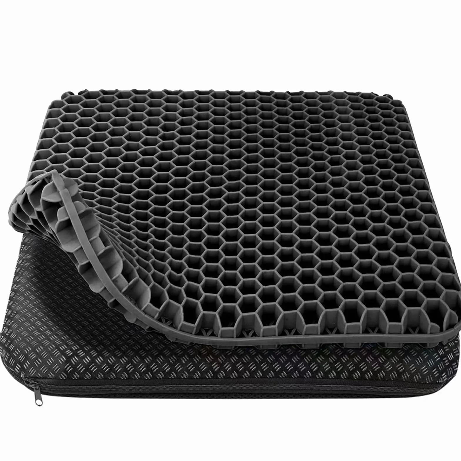 Coussin Gel Anti Escarre Respirant avec Housse Amovible Base Antidérapante 43x39x4 cm Noir