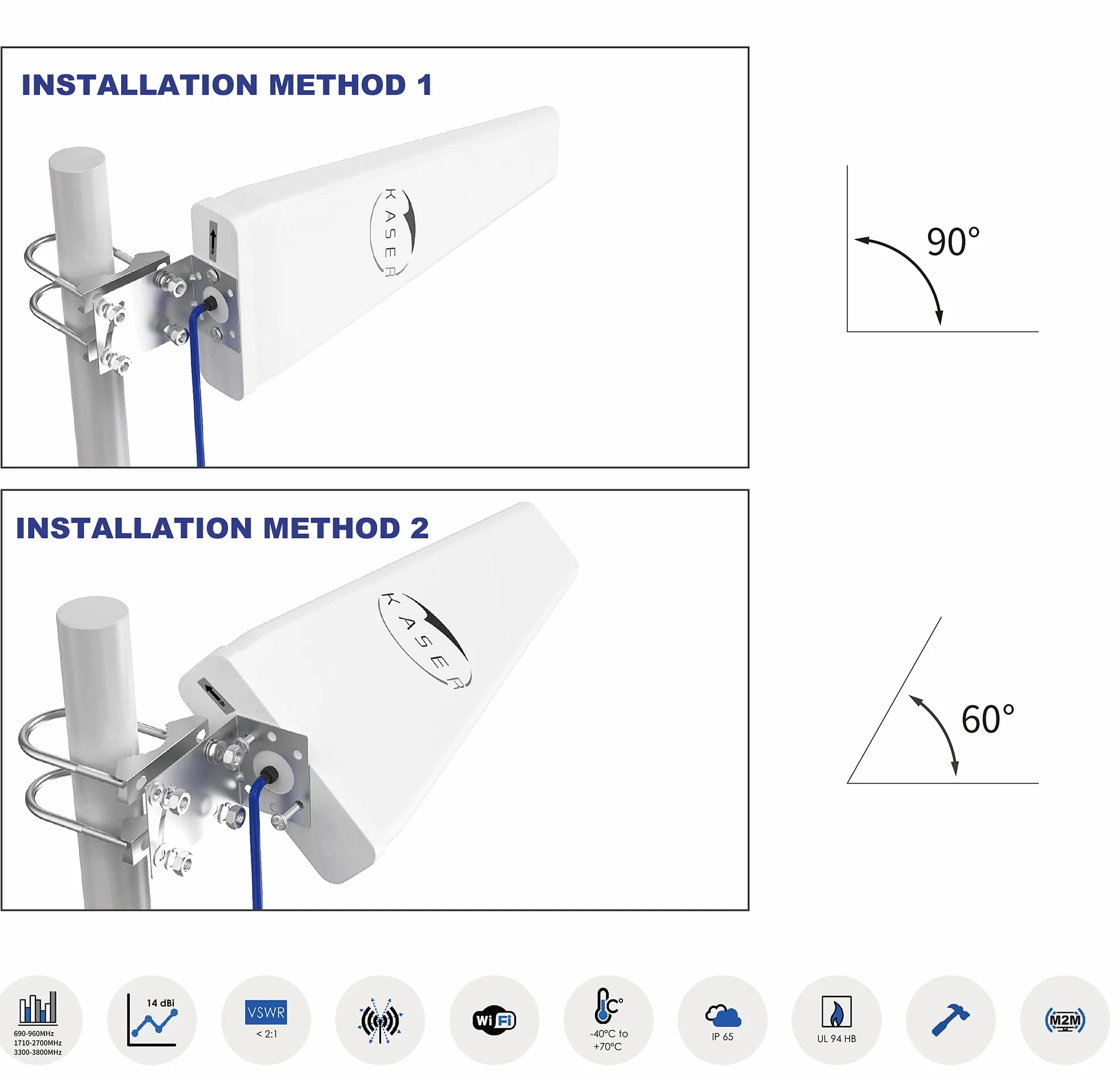 KASER Antena LPDA 4G 5G LTE Zewnętrzna Mimo kierunkowa 698-2700 | 3300-3800 MHz Zysk do 12 dBi Kompatybilny z routerem 4g 5g Złącze N-SMA z adapterem TS9 Kabel o niskiej stratności 10 metrów