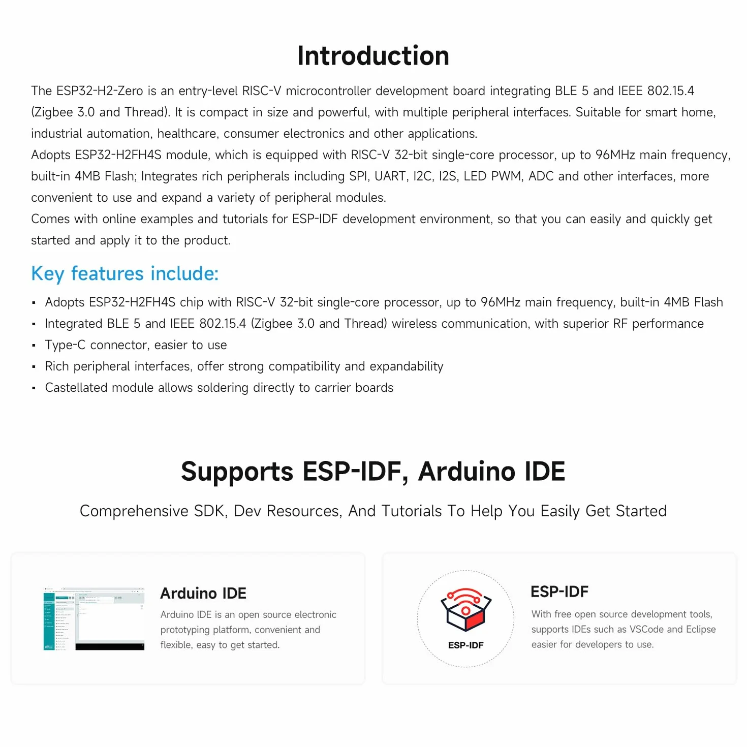 Waveshare ESP32-H2 Mini Development Board 2pcs, ESP32-H2FH4S 96MHz, 4MB Flash, BLE/Zigbee/Thread