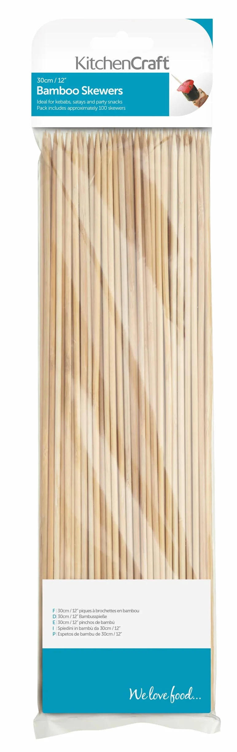 Kitchen Craft Lot de 100 Piques à Brochettes en Bambou 30 cm