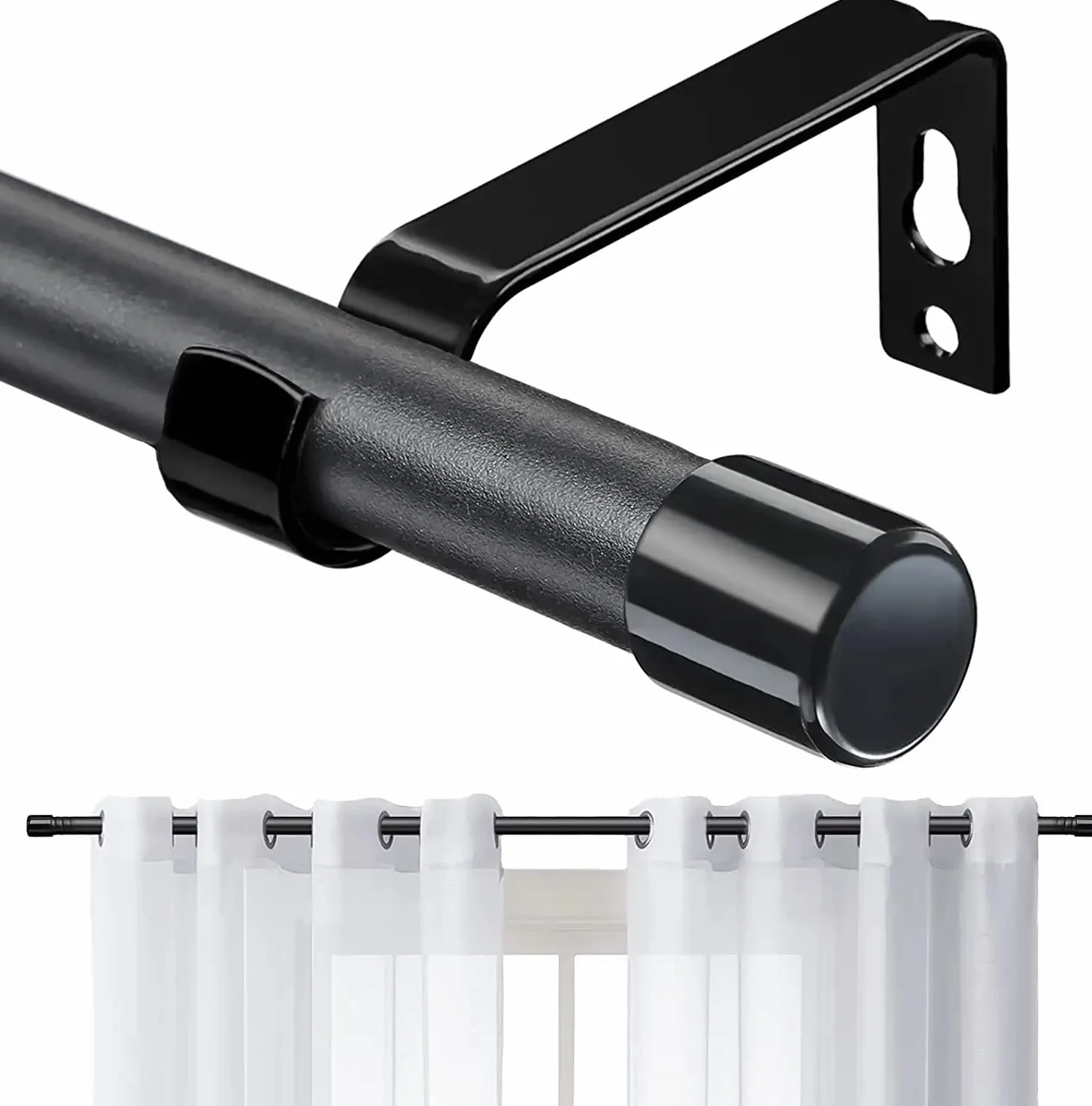 Tringle à Rideaux Extensible 76-116cm Acier Inoxydable 16mm Noir Mat