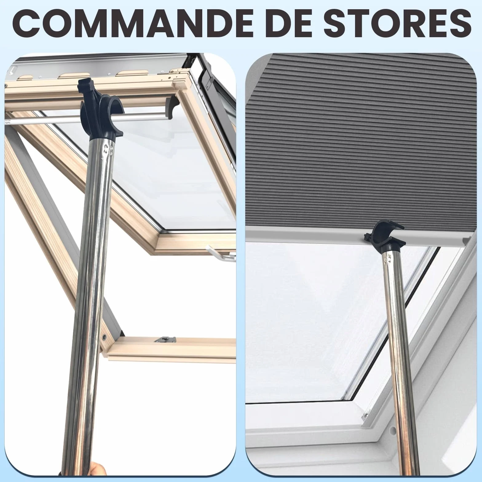 Canne Télescopique Acier Inoxydable pour Fenêtre de Toit Store, Perche avec Crochet Universel Extensible 186 cm