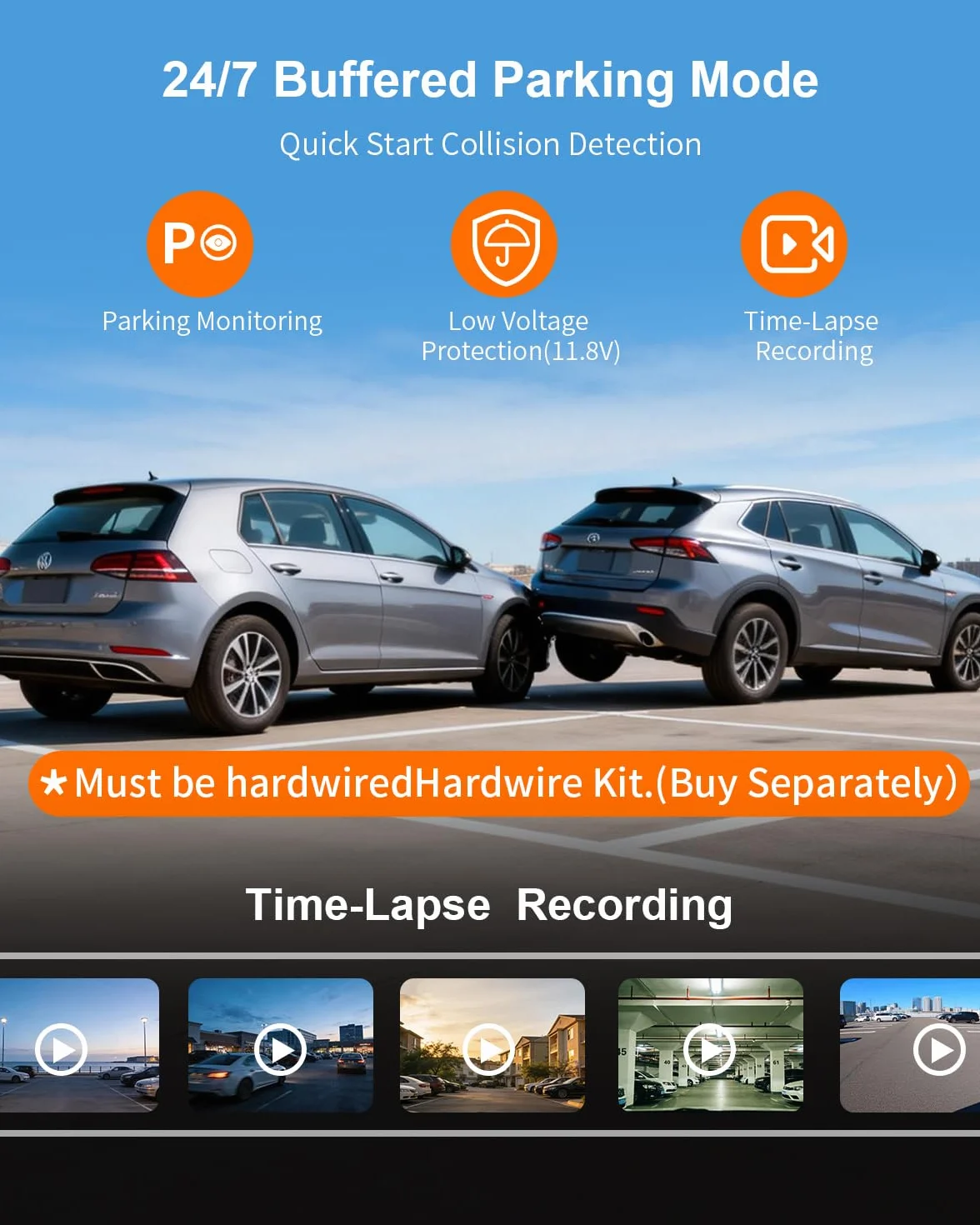 4K Dashcam z przodu i z tyłu, sterowanie głosem, karta 64GB wliczona, Wi-Fi 6 podwójna kamera dla samochodów, wbudowany GPS, ekran IPS 5 cm, 2K HDR, silnik NightEagle, tryb parkowania 24 godziny