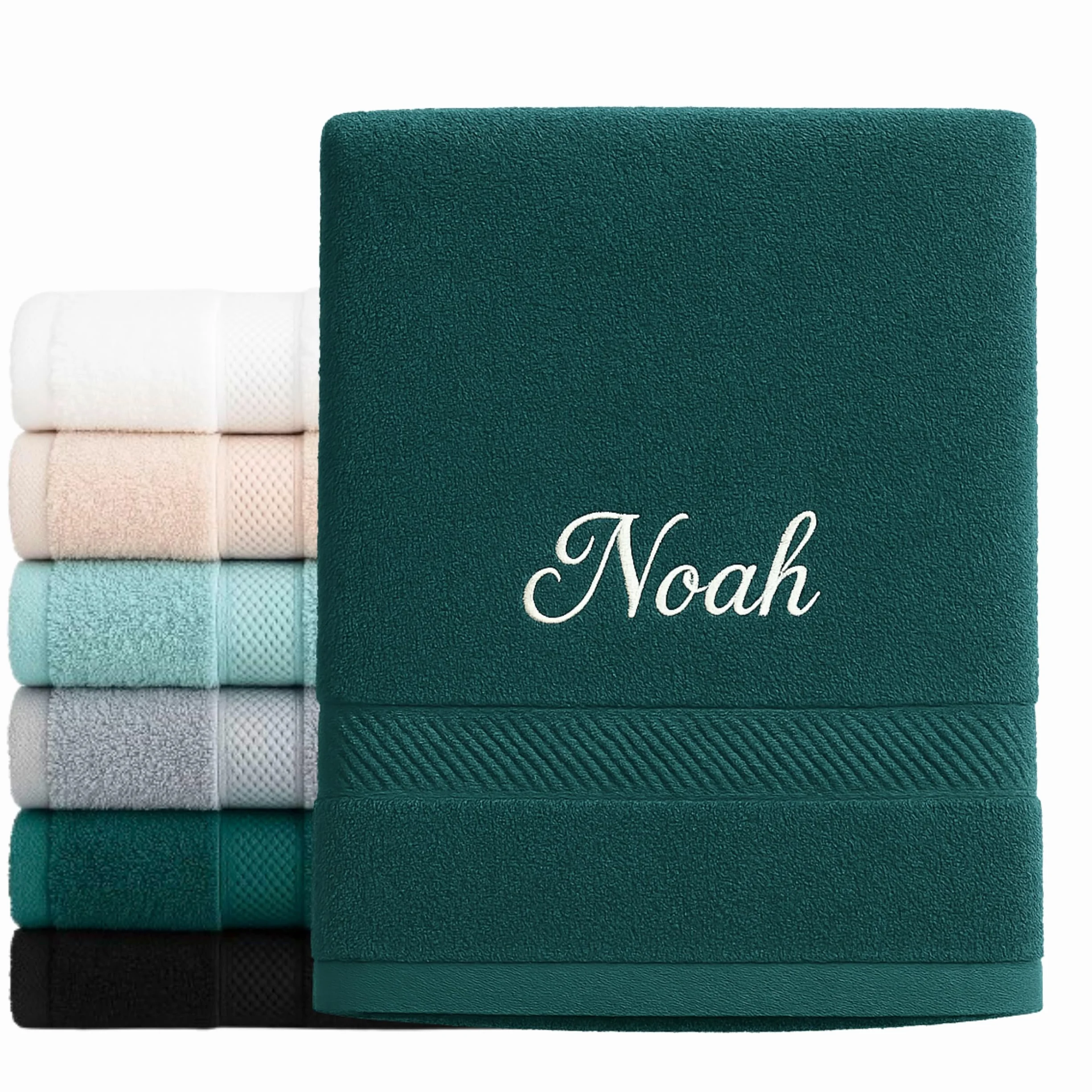 Serviette brodée personnalisée – Drap de Bain Vert 70x140 ou 50x100 cm – Broderie prénom ou Texte au Choix – 100% Coton Doux – Idée Cadeau Originale et utile (70cm x 140 cm)