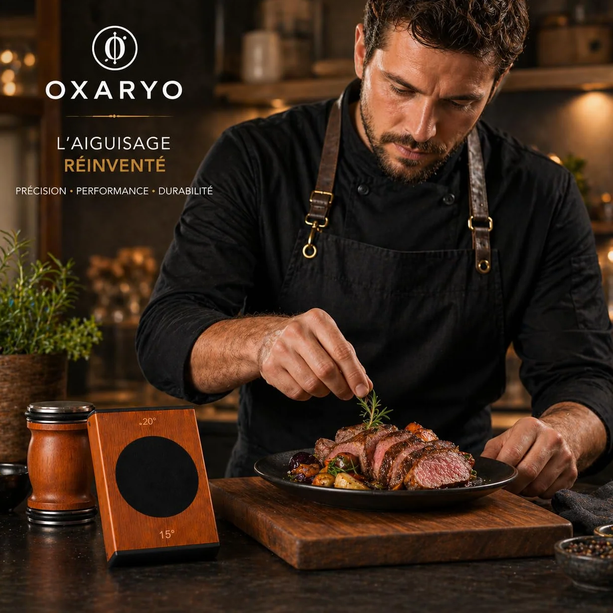 OXARYO Affûteur Couteaux Professionnel Manuel à Rouleau Disque Diamant Acier Inox Angle 15° 20° Bois Premium