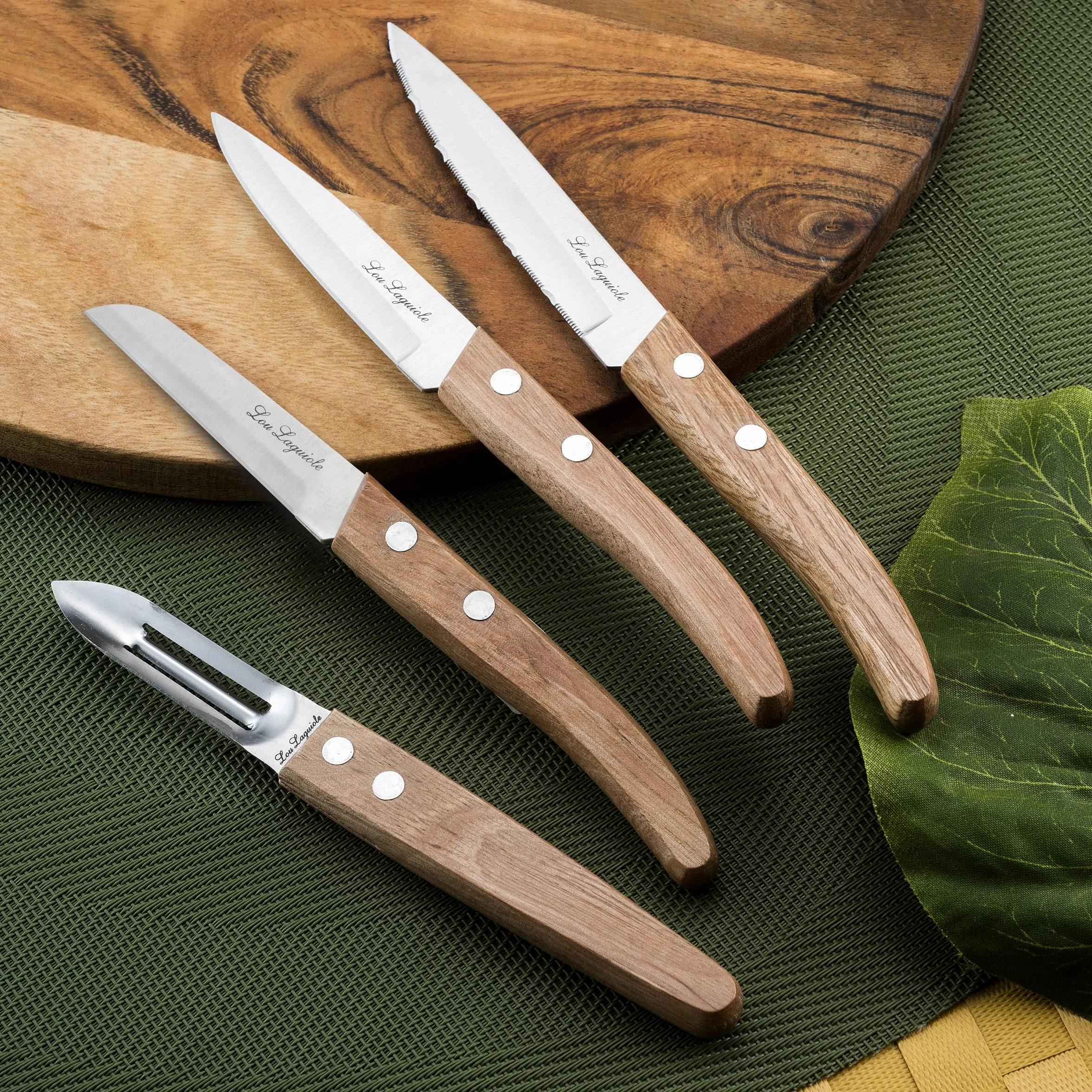 Set de 4 couteaux de cuisine Laguiole Forest, acier Inox 13C, manche bois naturel