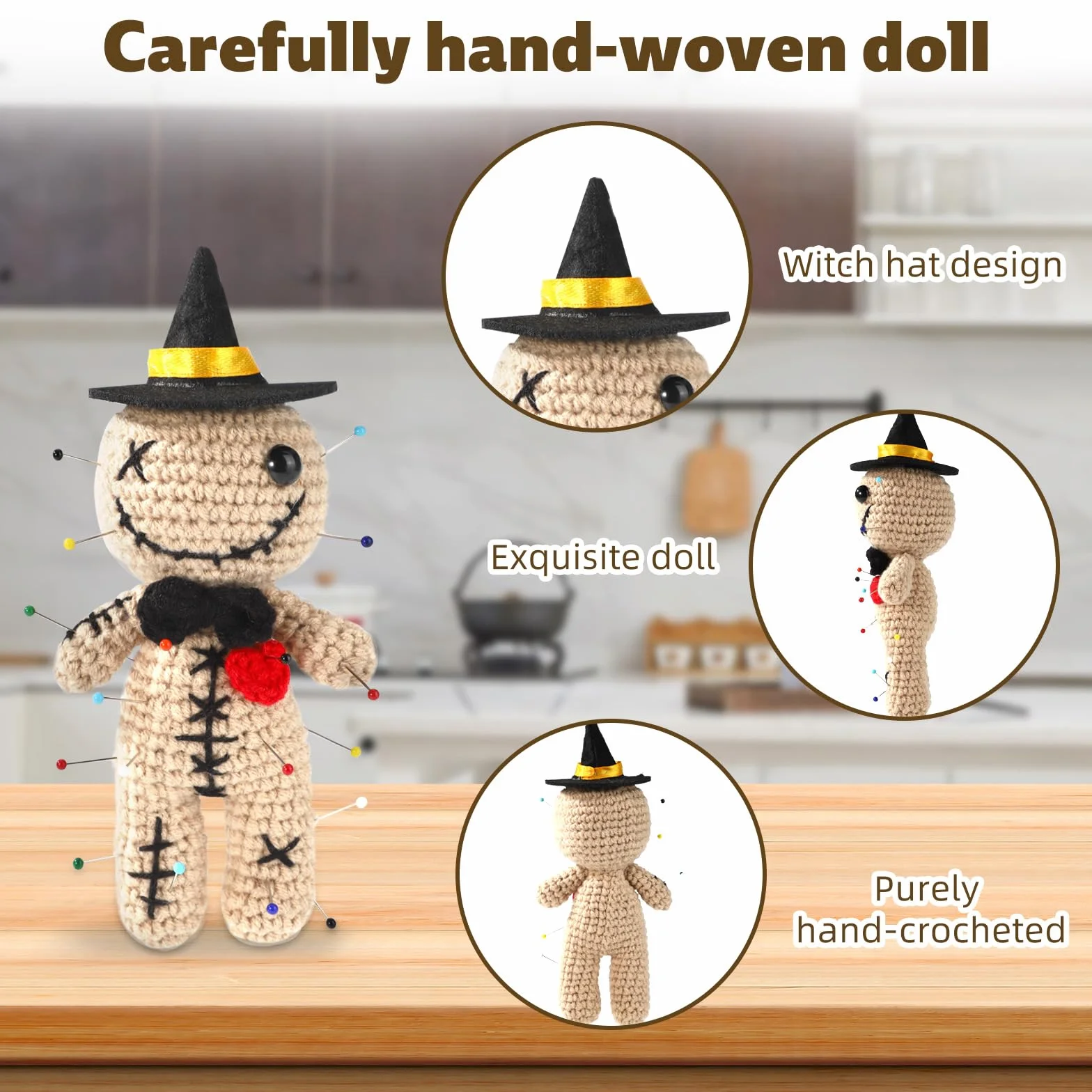 Poupée Vaudou Positive Wizard TOYMIS Amusante Crochet Épingles Jouet Tricoté Kaki Ornements Sorcellerie Décoration Halloween