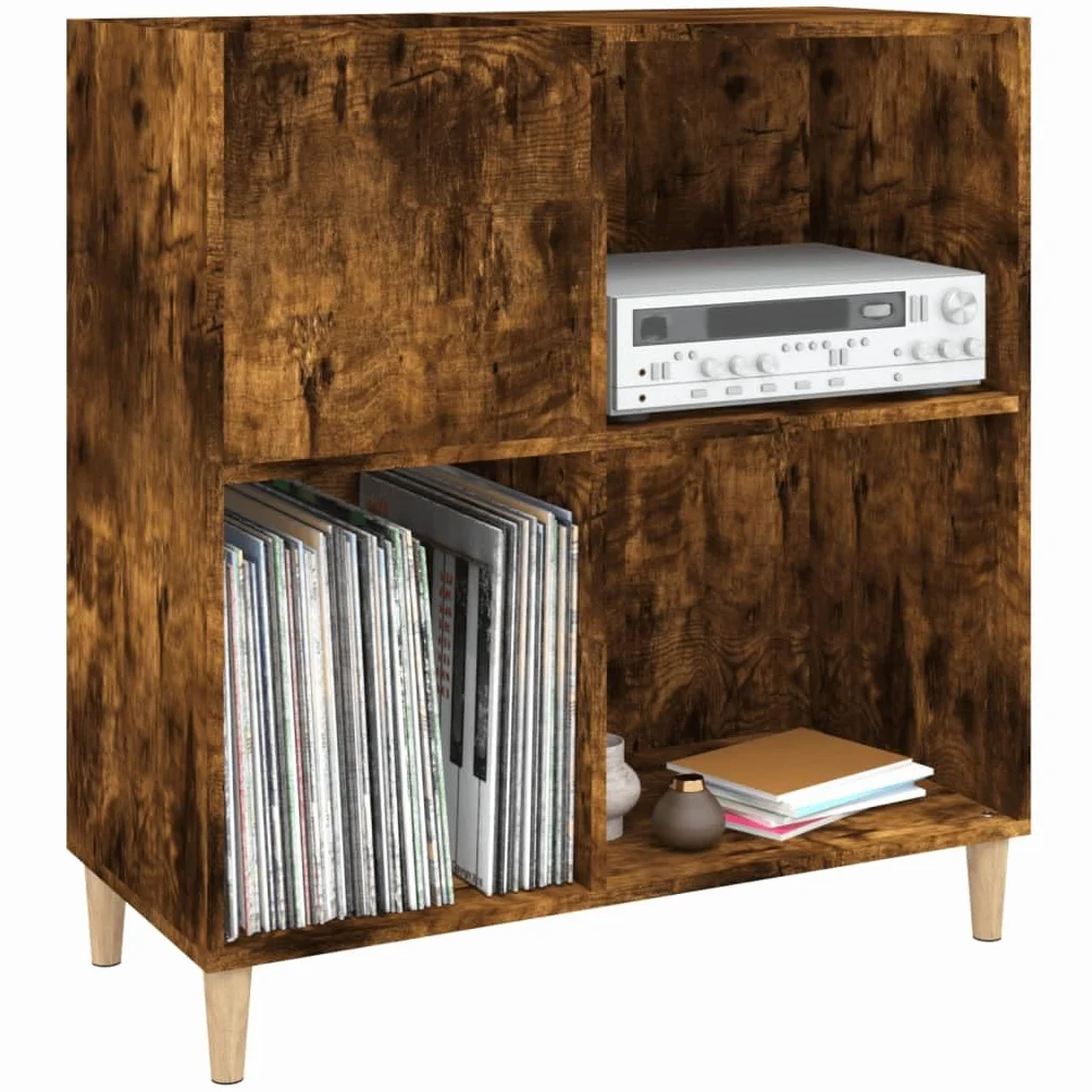 Meuble à disques en chêne fumé – Étagère à bibliothèque multifonction pour CD et vinyles – Meuble étroit pour TV et salon – 84,5 x 38 x 89 cm en bois multicouche