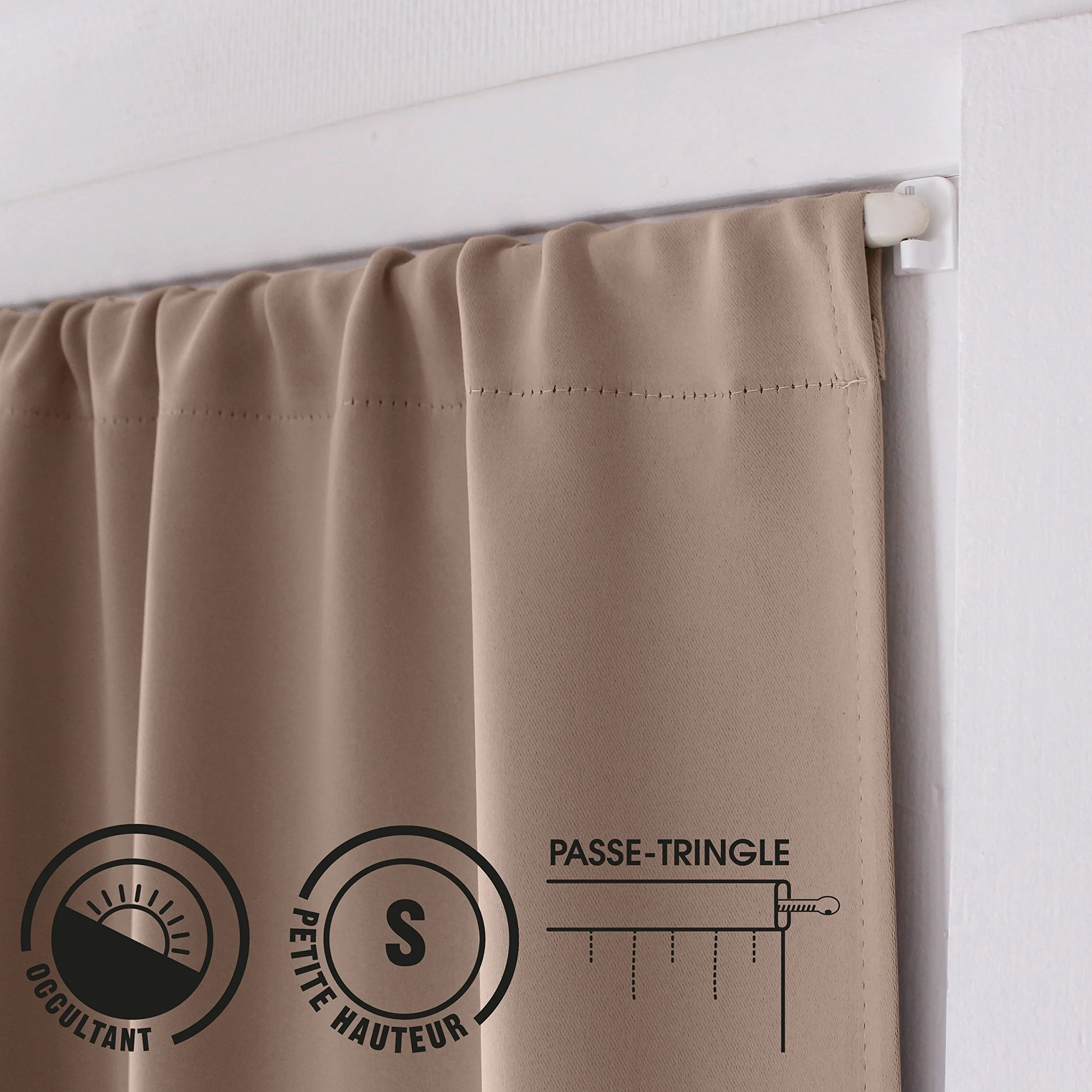 Rideau Vitrage Occultant Passe Tringle 60x120cm 100% Polyester Oeko-TEX Gris Foncé