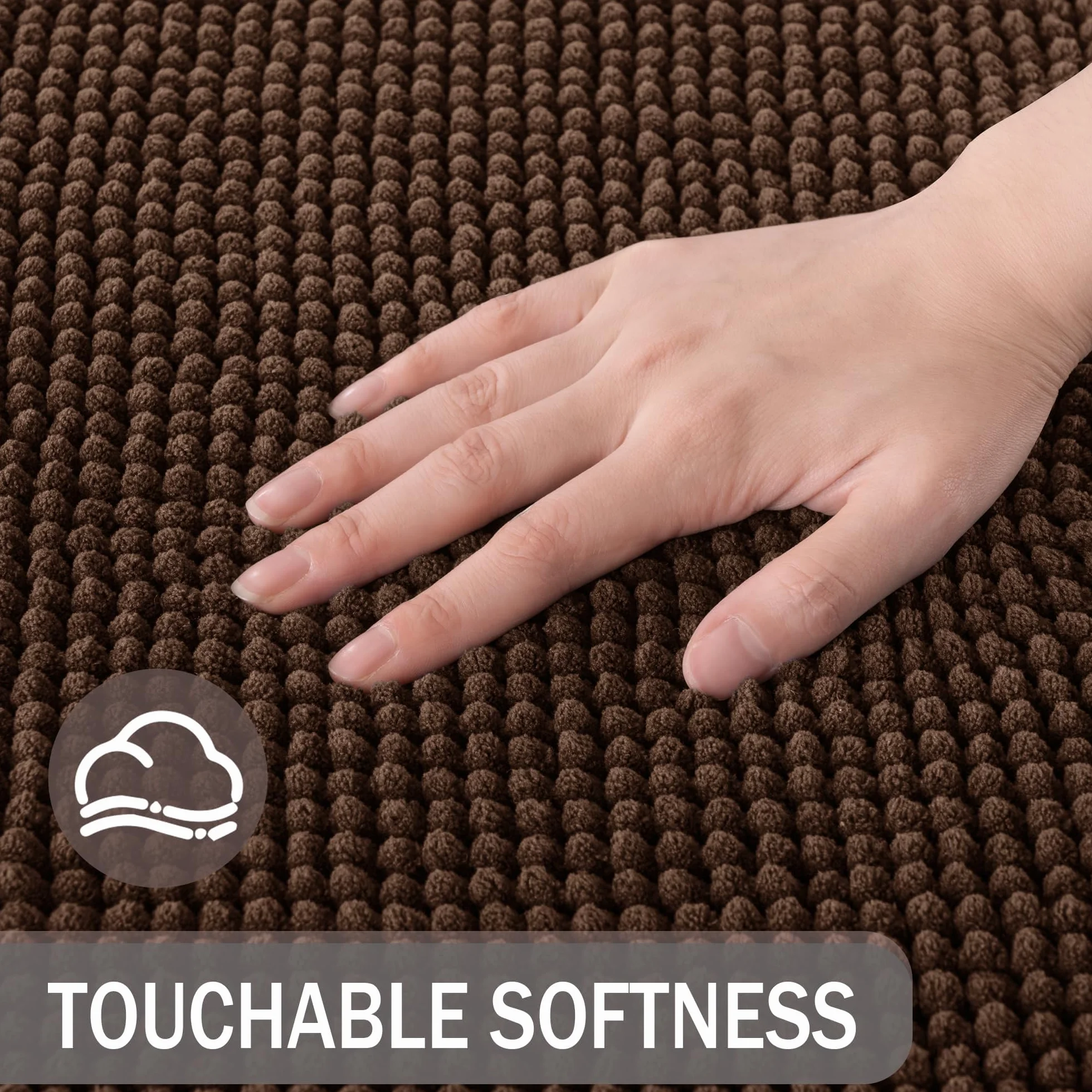 Tapis de Bain en Chenille 40 x 60 cm Marron Antidérapant Absorbant Séchage Rapide Lavable en Machine