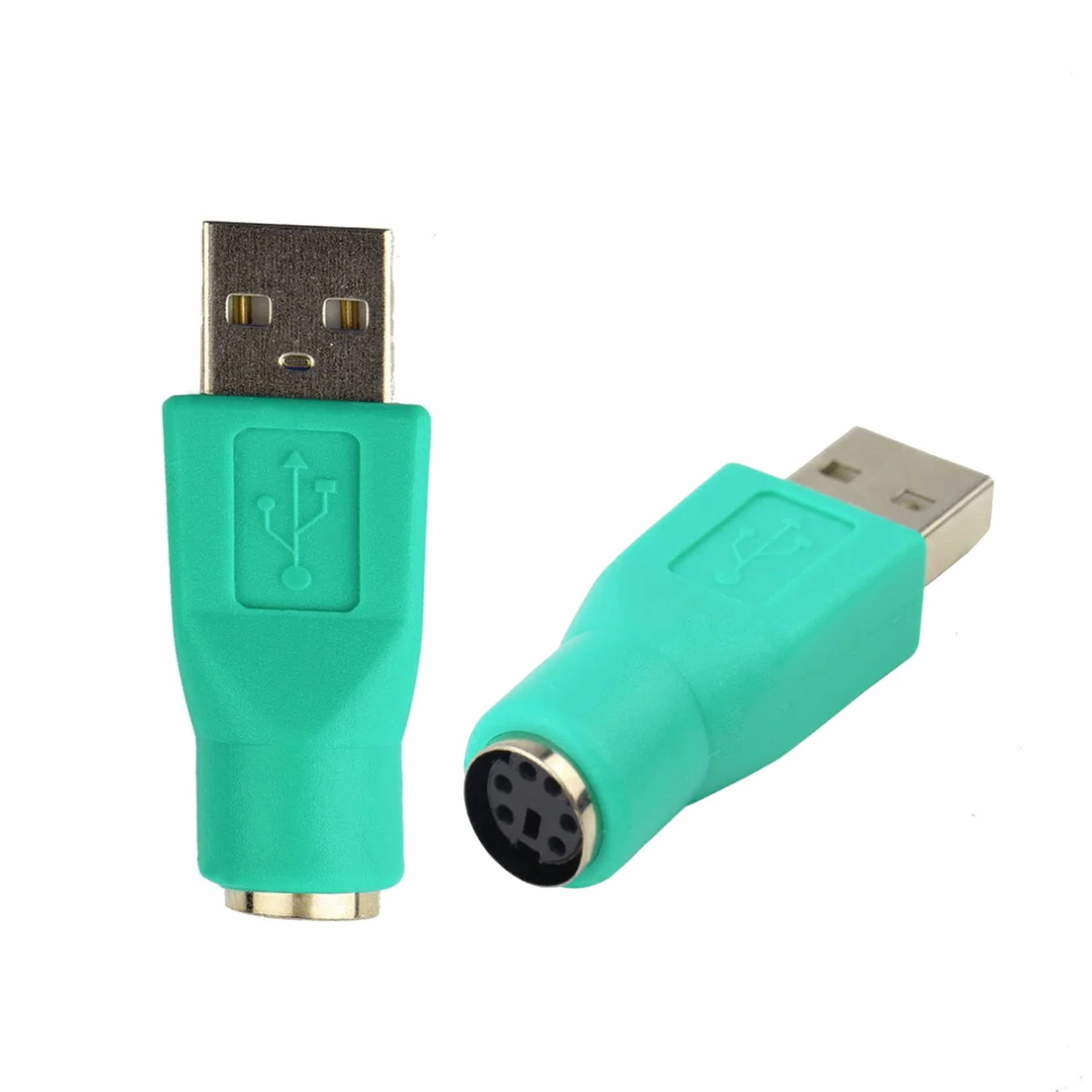 Lot de 2 Adaptateurs PS/2 USB Mâle vers PS/2 Femelle pour Clavier Souris PC (Vert)