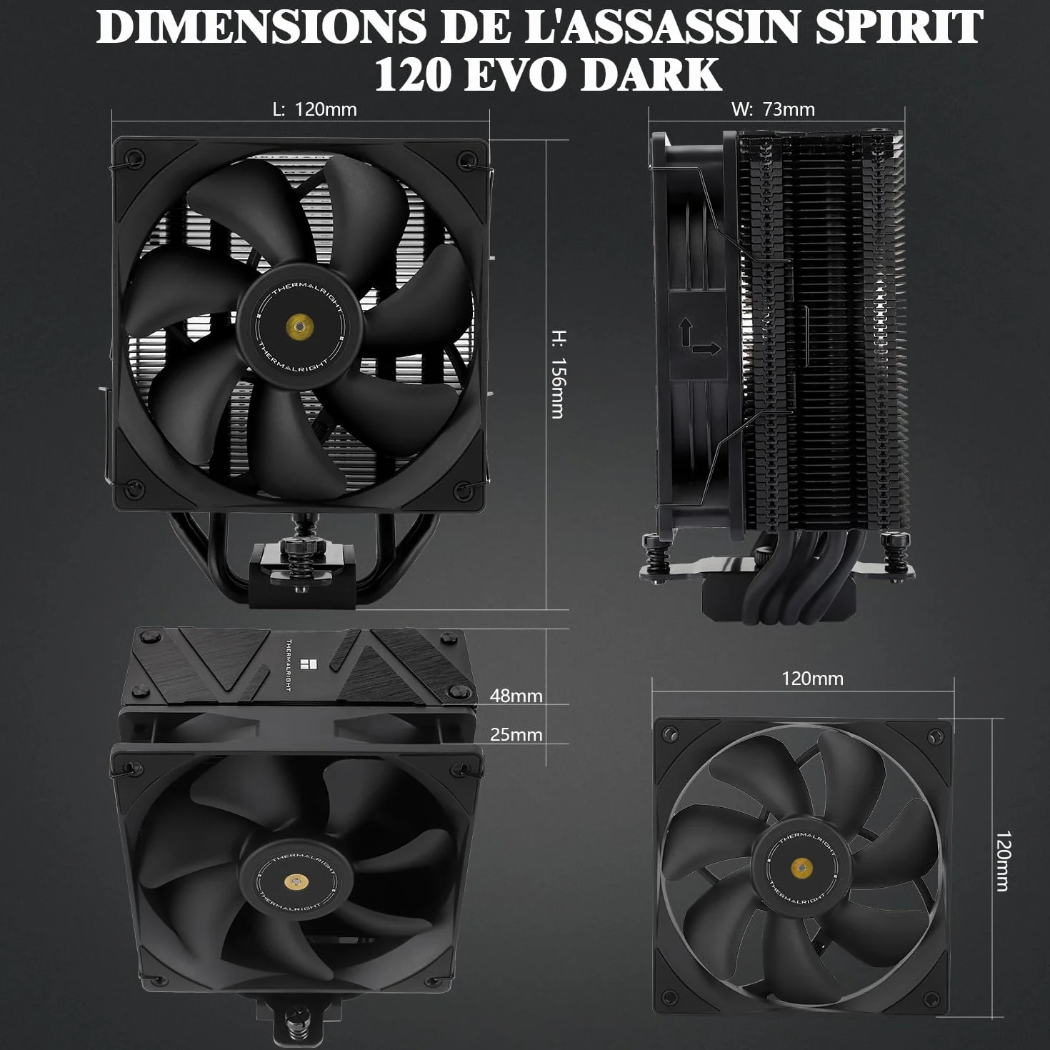 Thermalright-TR Assassin Spirit 120 EVO DARK CPU chłodnica powietrza z 4 × 6 mm HeatPipes, TL-E12B V2 PWM wentylator chłodzący CPU, 156 mm wysokości, do Intel 1700/115X/1200/1851, AMD: AM4 AM5