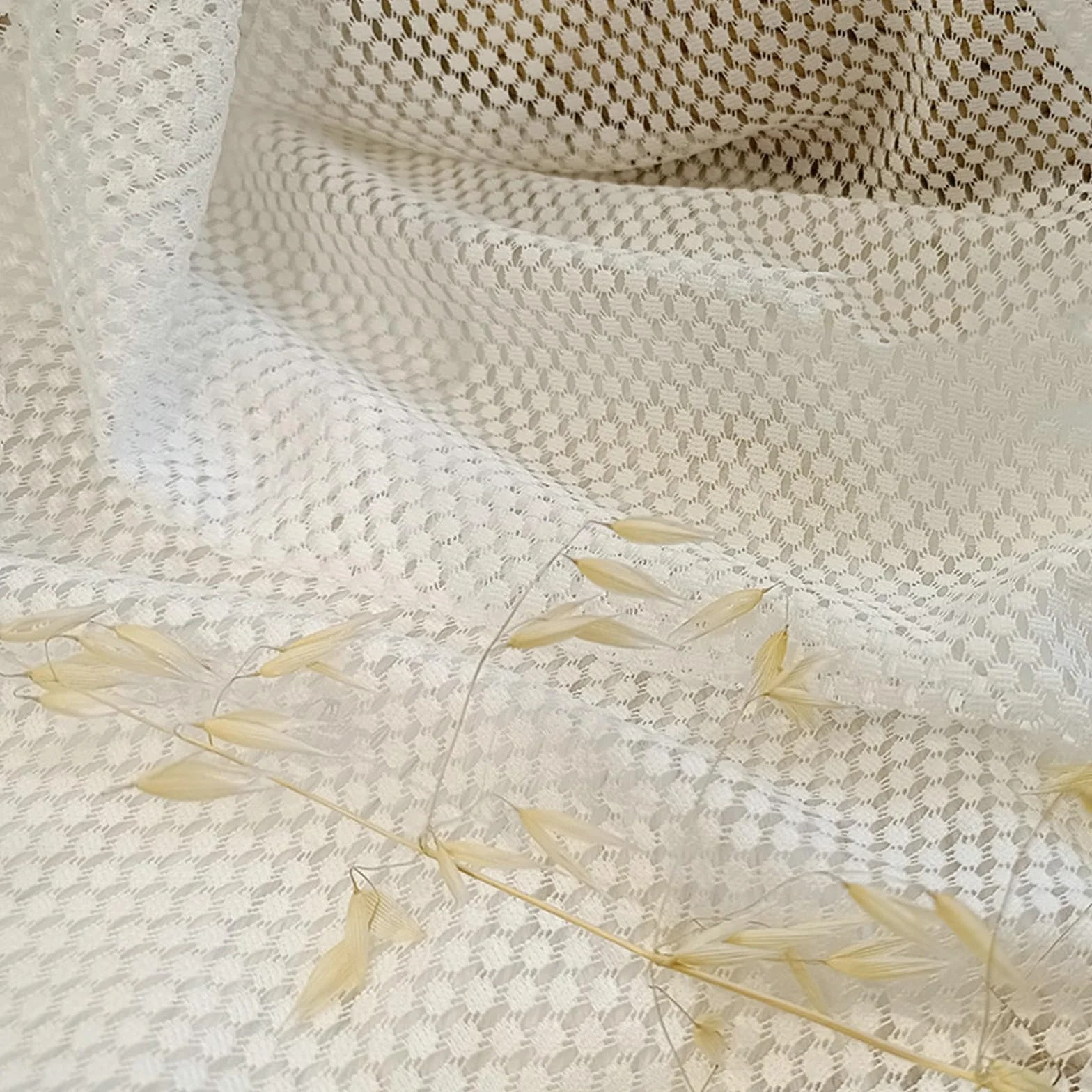Daesar Paire de Rideaux Voilage Beige 107x160CM, Rideau Semi Transparent à Oeillets Point Rond Creux Dentelle, Uni Polyester Fenêtre Moderne Salon