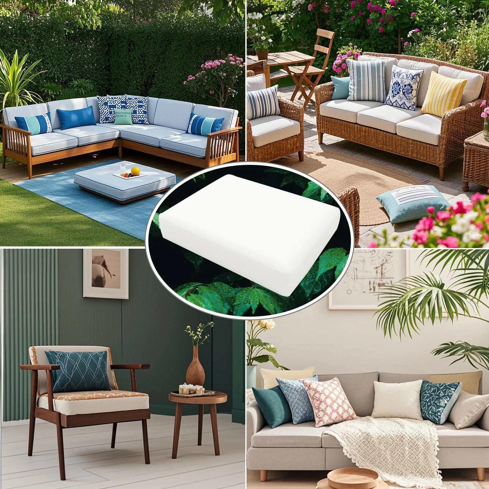 Lot de 4 Housses de Coussin Extérieur Imperméables en Oxford avec Fermeture Éclair, 33x65cm, Blanc