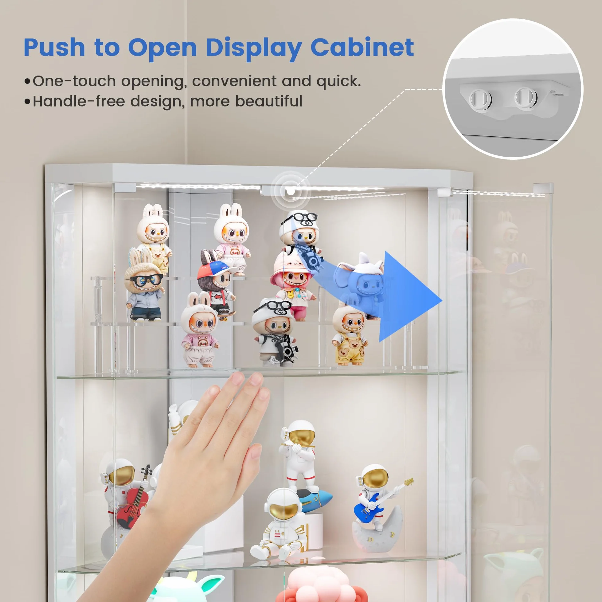 Lvifur Vitrine d'angle 5 Niveaux avec capteur Humain et Portes vitrées pour Chambre à Coucher, Bureau, vitrine 175 cm, vitrine en Verre avec éclairage LED pour vitrine de Collection et Salon, Blanc