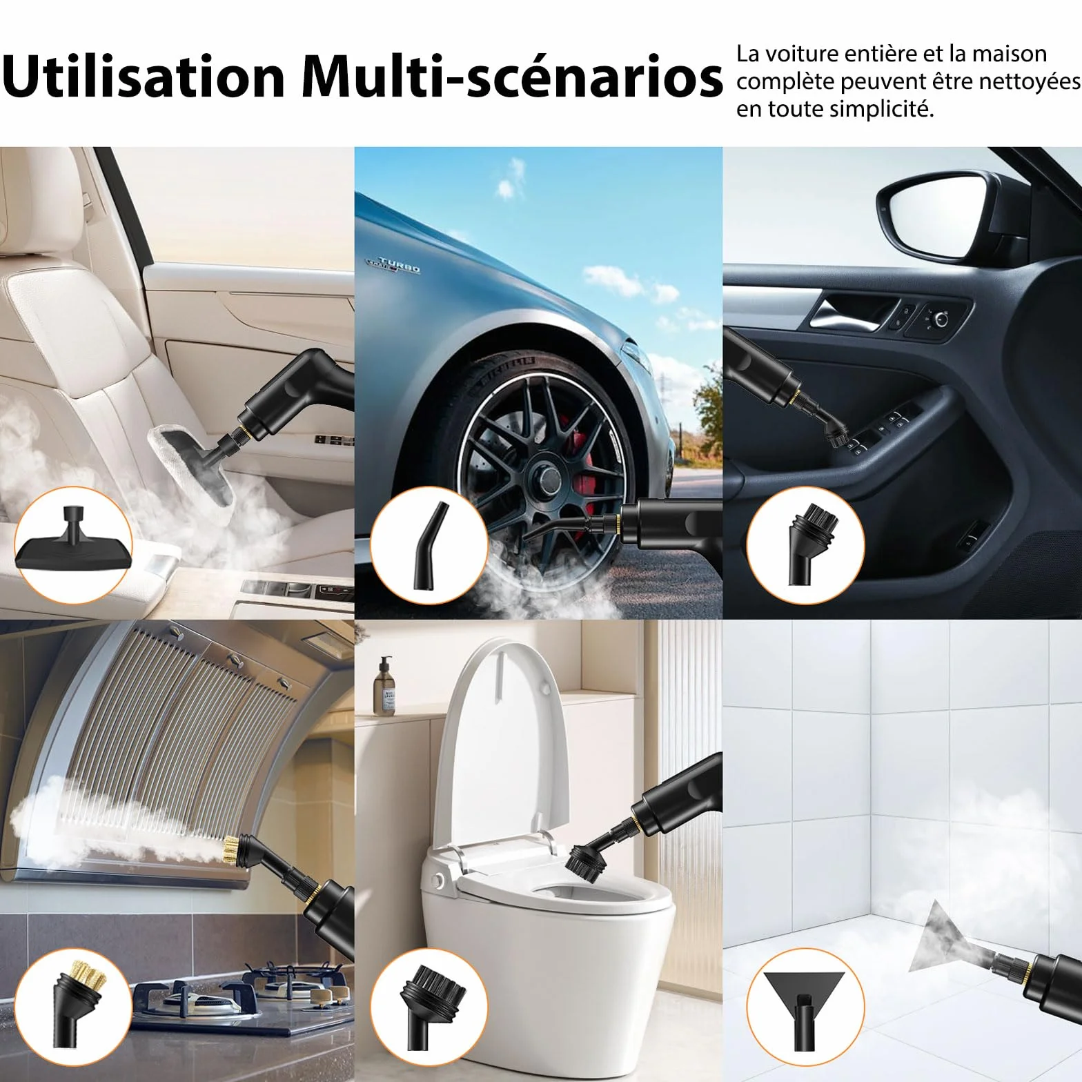 Nettoyeur Vapeur, Nettoyeur Vapeur Portable, Chauffe Rapide en 15s, 3 Niveaux de Réglage, 1,4L Steam Cleaner, Nettoyeur Vapeur Haute Pression Pour Maison, Cuisine, Salle de Bain, Auto, Sols, Meubles